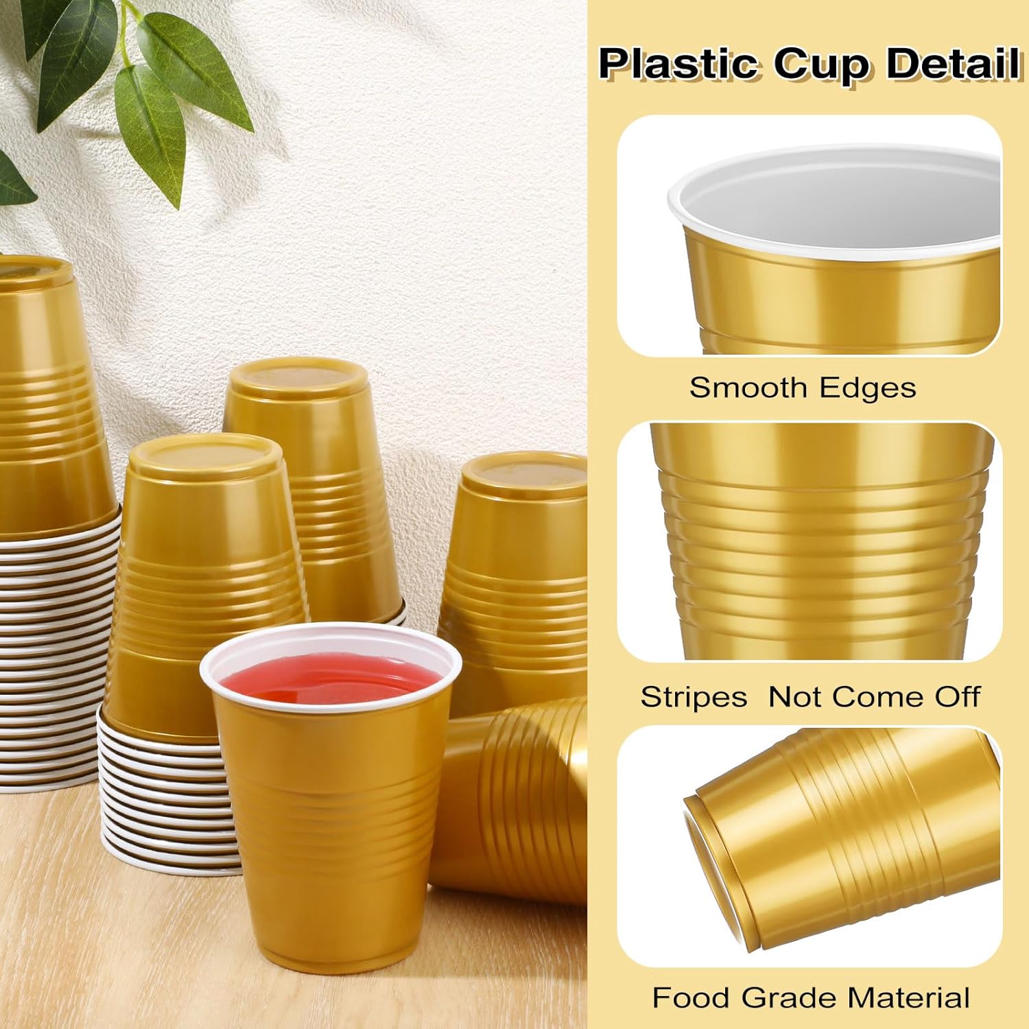Pickmesh 50 Pack 12 oz Plastic Cups Valentine Disposable Cup Bulk for Valentine's Day Wedding Birthday Baby Shower New Year's Day Halloween and Festive Celebration Party Supplies(Black,Gold) - Image 3