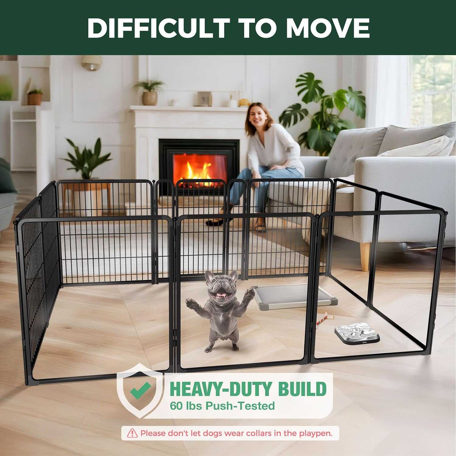 FXW AuraSpace Pro Acrylic & Wire Mesh Indoor Dog Playpen, 32" Height 10 Panels Metal Dog Pen for Small and Medium Dogs, Black│Patented