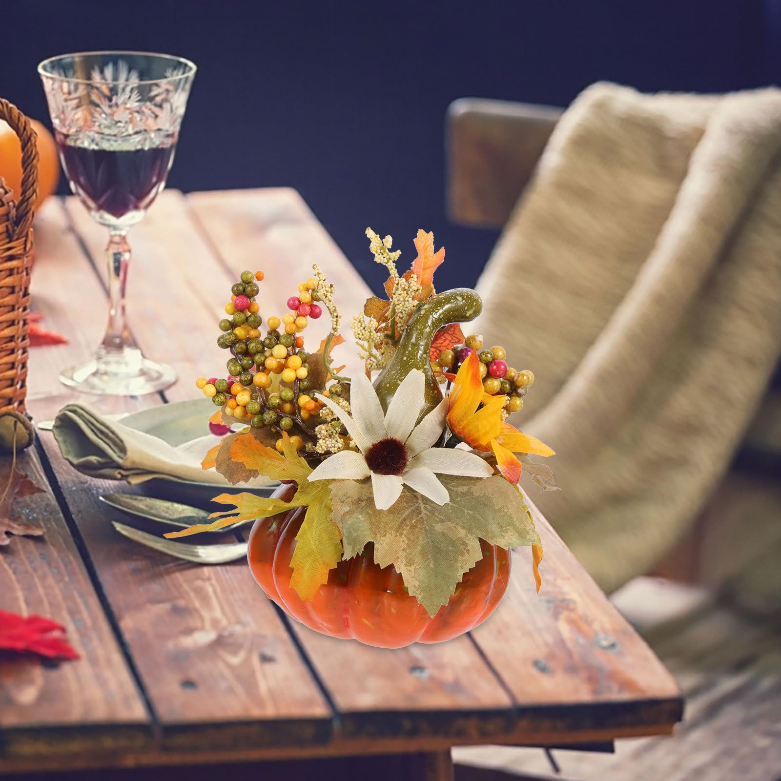Decorazione Artificiale Zucca Qj703 in Plastica per Tavolo Autunnale
