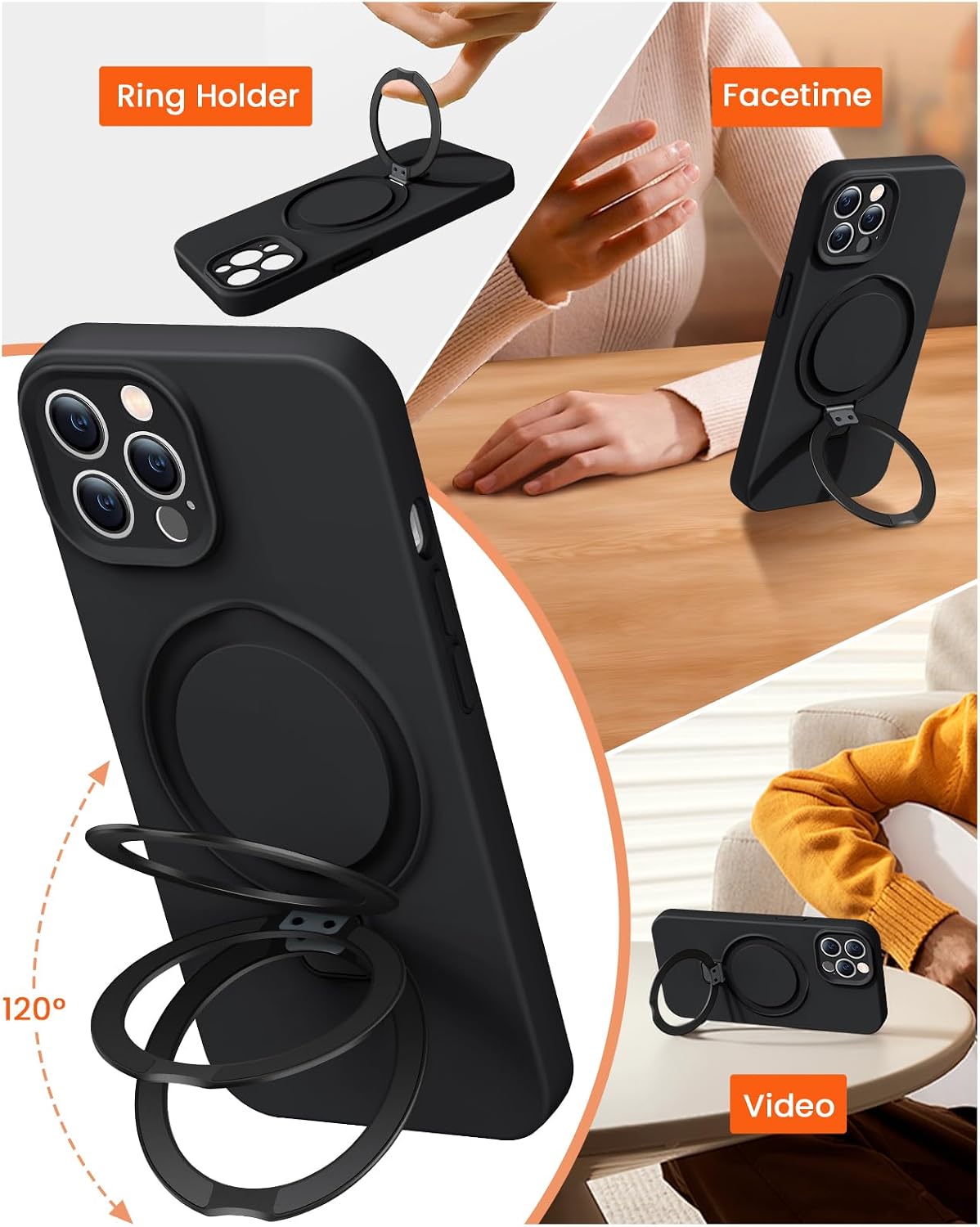 Silicone Case for iPhone 14 pro max with Magnetic Stand, Black image 2
