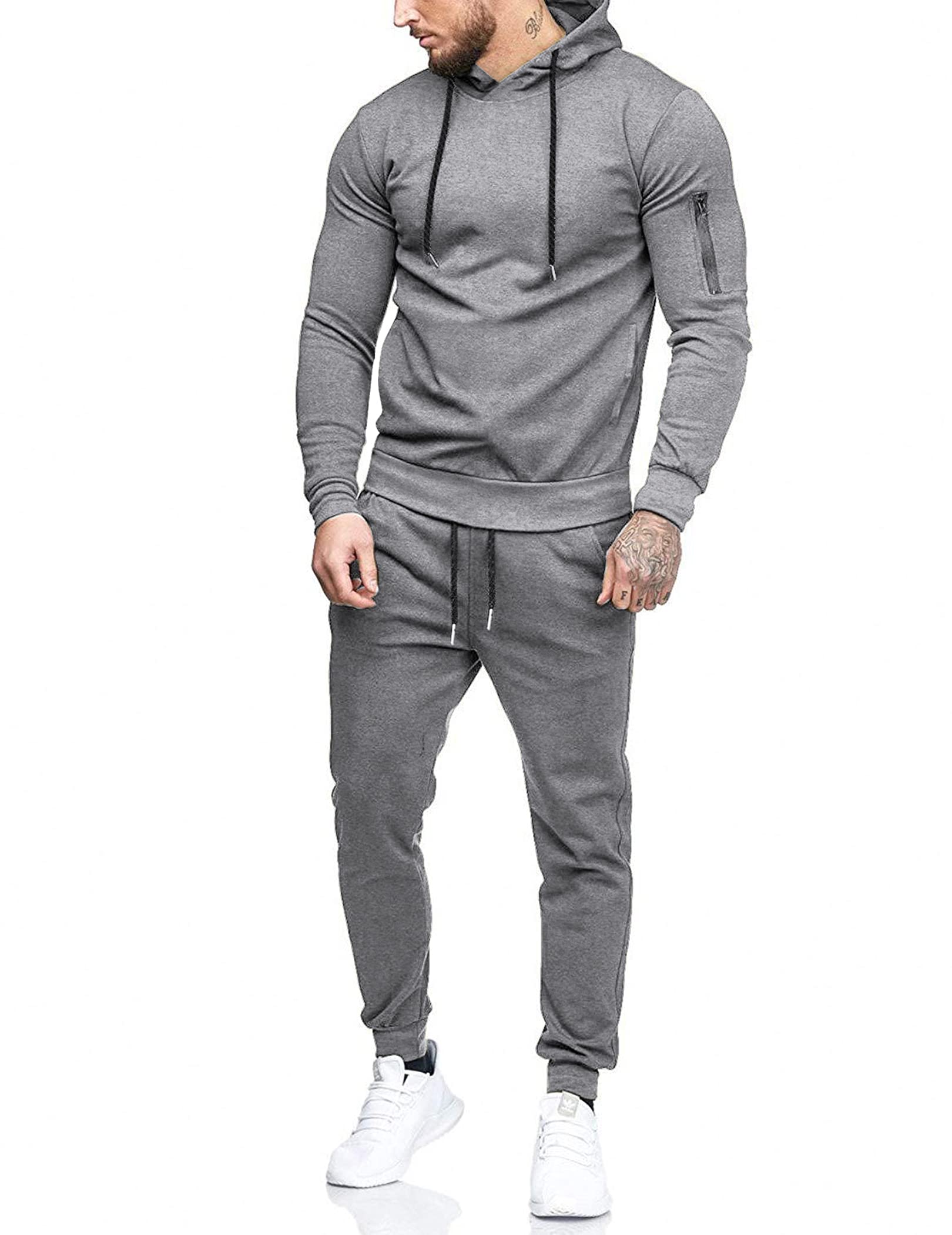 COOFANDYMen's Tracksuit 2 Piece Hooded Athletic Sweatsuits Casual Running Jogging Sport Suit Sets