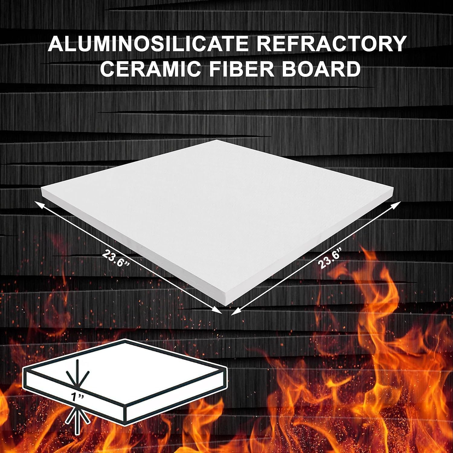 Ceramic Fiber Board - 1" Thick x 23.6" x 23.6", 2300F Rated Fireproof Board, Ceramic Insulation Baffle Board for Stove, Fireplace, Pizza Oven, Forge, Furnace, Kiln, Boiler, Pack of 1