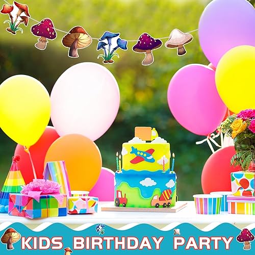 Miniatura 5 de Tranqun Juego de 4 banderines de hongos para decoración de fiesta de cumpleaños con temática de hongos salvajes