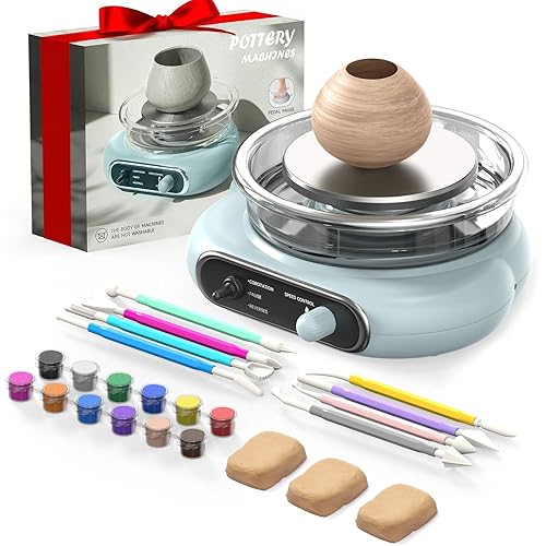 Alldeer Mini Pottery Wheel Kit - 4.7" Turntable Electric Clay Wheel with Foot Pedal, Adjustable Speed Ceramic Making Machine with 8 Pottery Shaping Tools, Craft Kits for Kids
