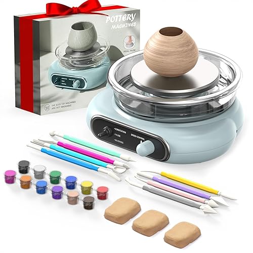 Alldeer Mini Pottery Wheel Kit - 4.7" Turntable Electric Clay Wheel with Foot Pedal, Adjustable Speed Ceramic Making Machine with 8 Pottery Shaping Tools, Craft Kits for Kids
