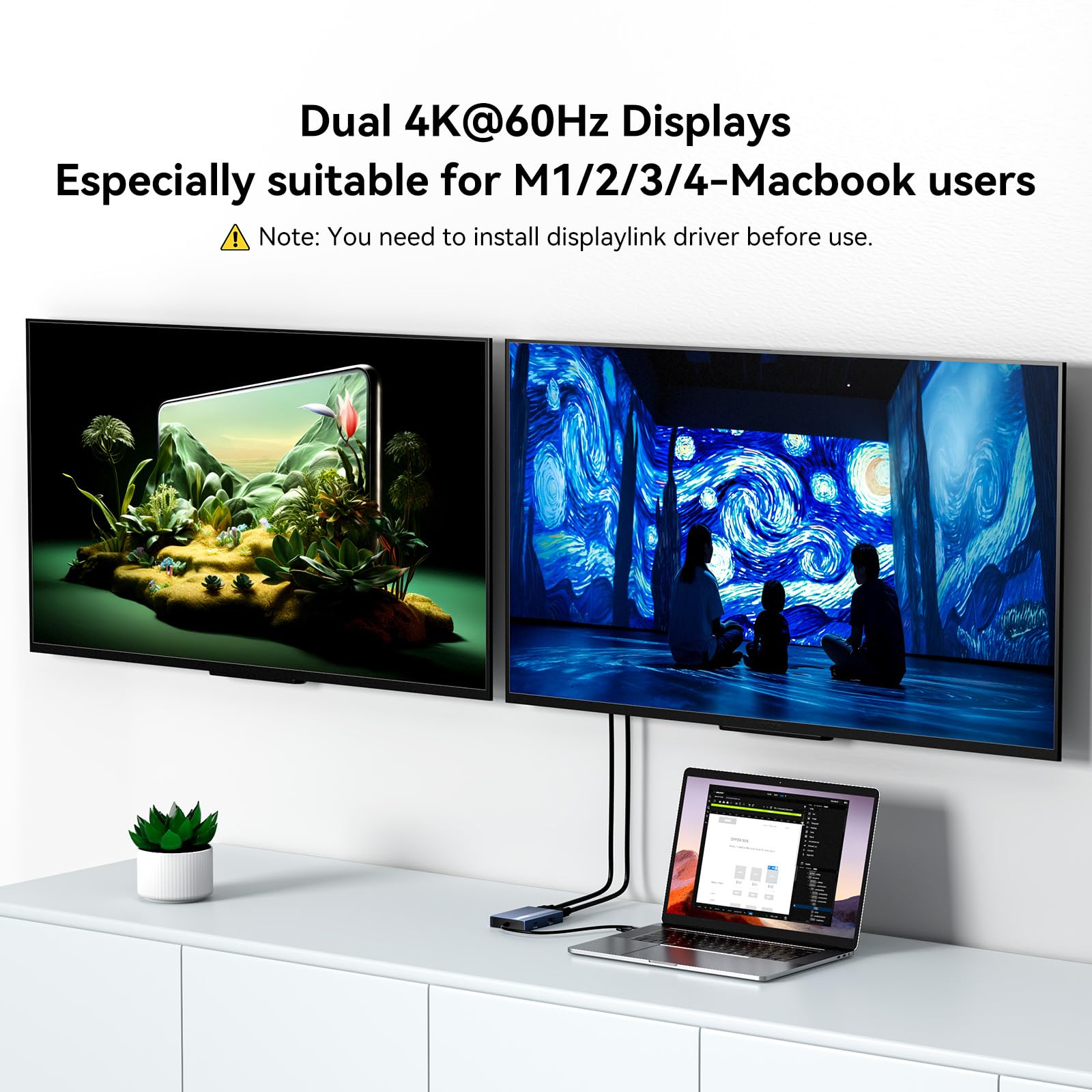 Acasis Adapter USB C na Dual HDMI DisplayLink, 4K 60 Hz, 2 HDMI, 100 W PD Charging, DisplayLink Docking Station for Mac M1/M2/M3/Windows, USB A/C na podwójny monitor
