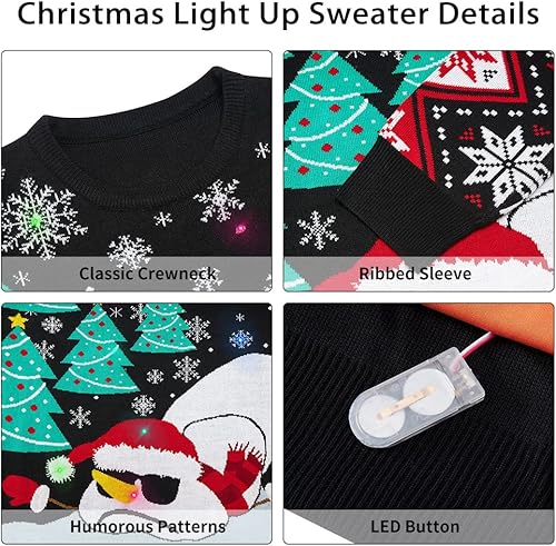 Miniatura 2 de Goodstoworld Los hombreslas mujeres iluminan el suéter feo de la Navidad con las luces intermitentes llevadas multicolor