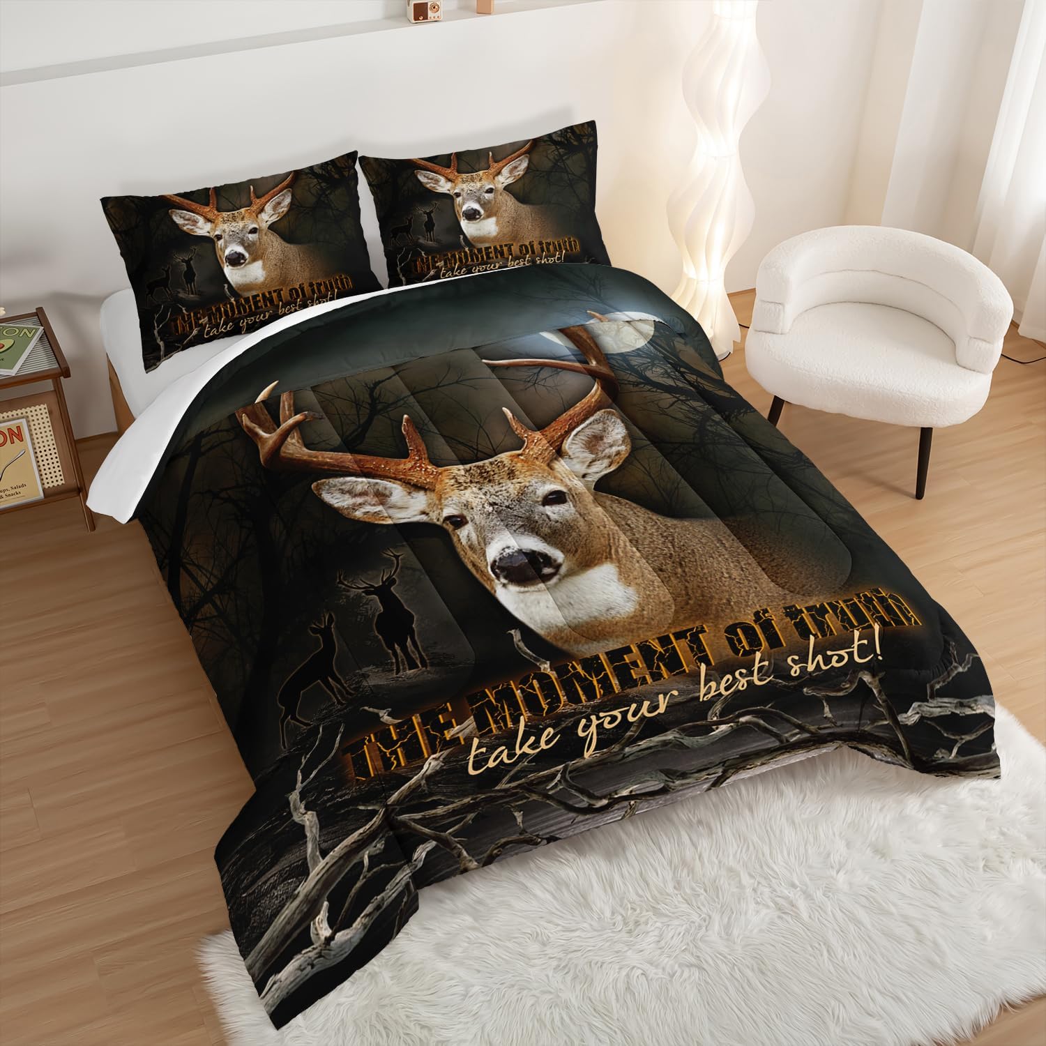 HOSIMA Deer Comforter Forest Hunting Bedding Sets for Teen Boys Mens Bedroom Essentials,Western Bedding Set Wildlife Animal Twin Bed in a Bag RV Inside Decor with 2 Pillowcases. - Image 4