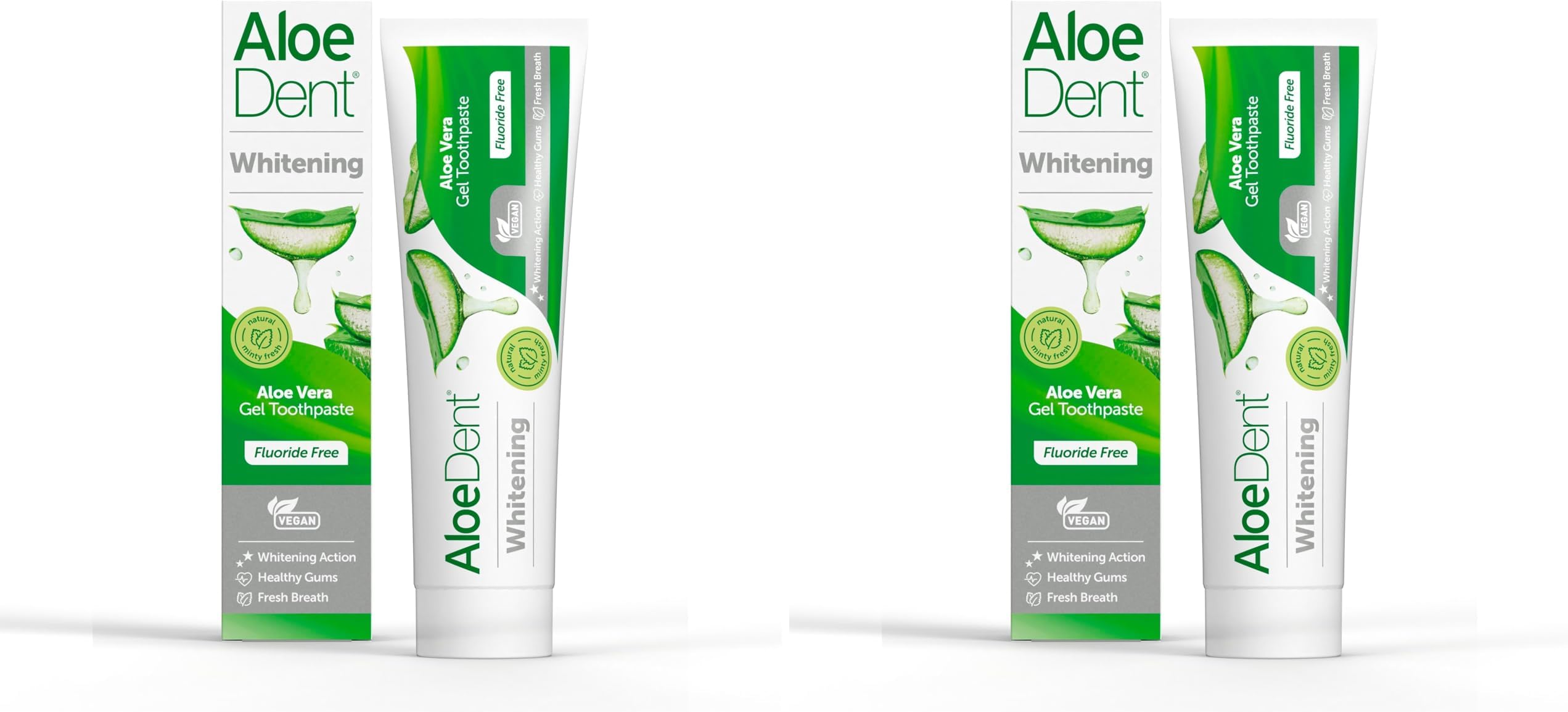 Aloe Dent Whitening Aloe Vera Toothpaste Fluoride Free, Natural Action, Vegan, Cruelty Free, SLS Free, Naturally White, Healthy Gums, 100 ml (Pack of 2)
