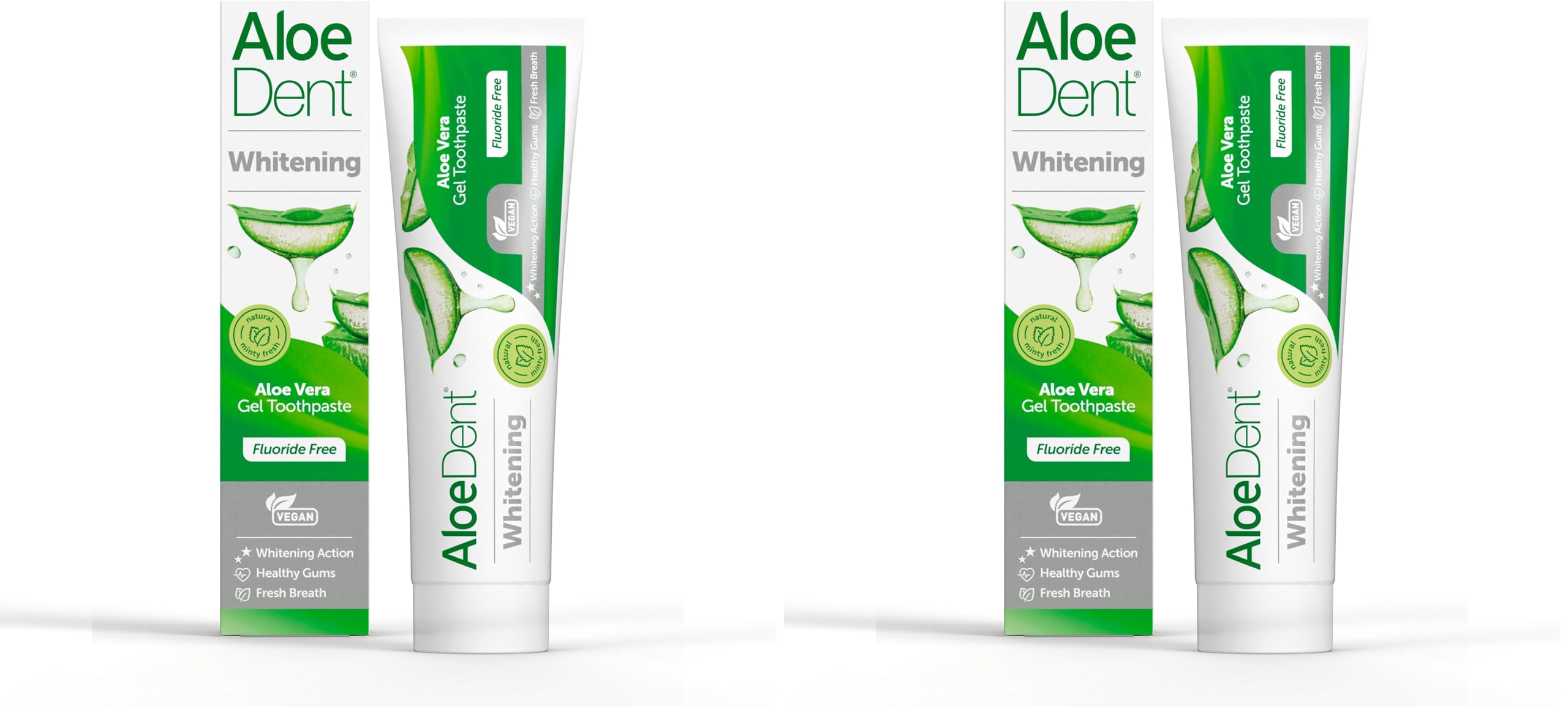 Aloe Dent Whitening Aloe Vera Toothpaste Fluoride Free, Natural Action, Vegan, Cruelty Free, SLS Free, Naturally White, Healthy Gums, 100 ml (Pack of 2)
