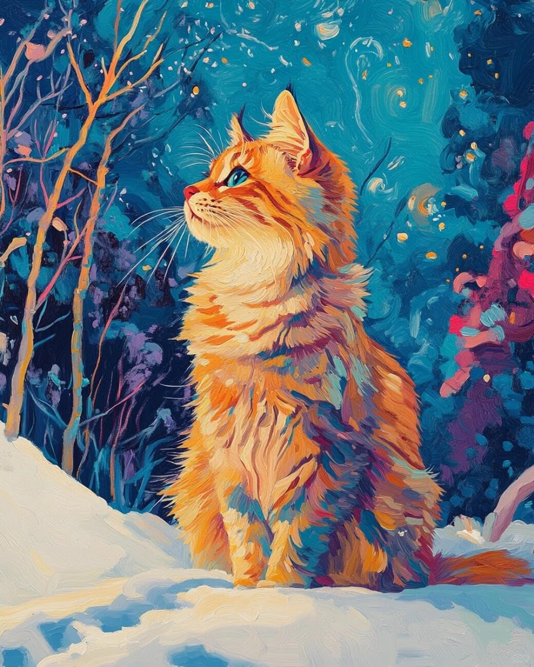 Henypt Kreuzstich Stickpackungen Ölgemälde einer Katze Tier DIY Gobelin Stickbilder zum Selbersticken Starter-Set Erwachsene DIY Handarbeiten Geschenk 14CT 80x100cm