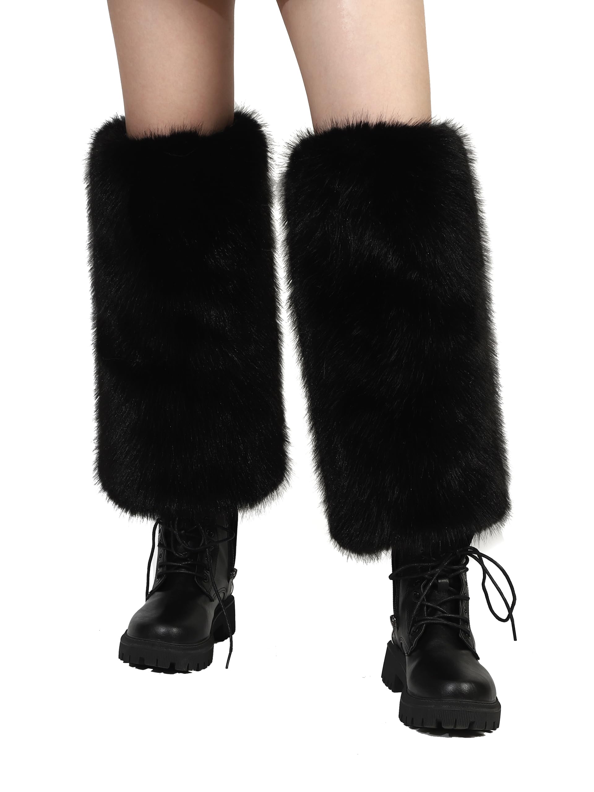 LA CARRIE Women Fuzzy Faux Fur Leg Warmers Fluffy Winter Long Foot Cuffs Furry Boot Socks
