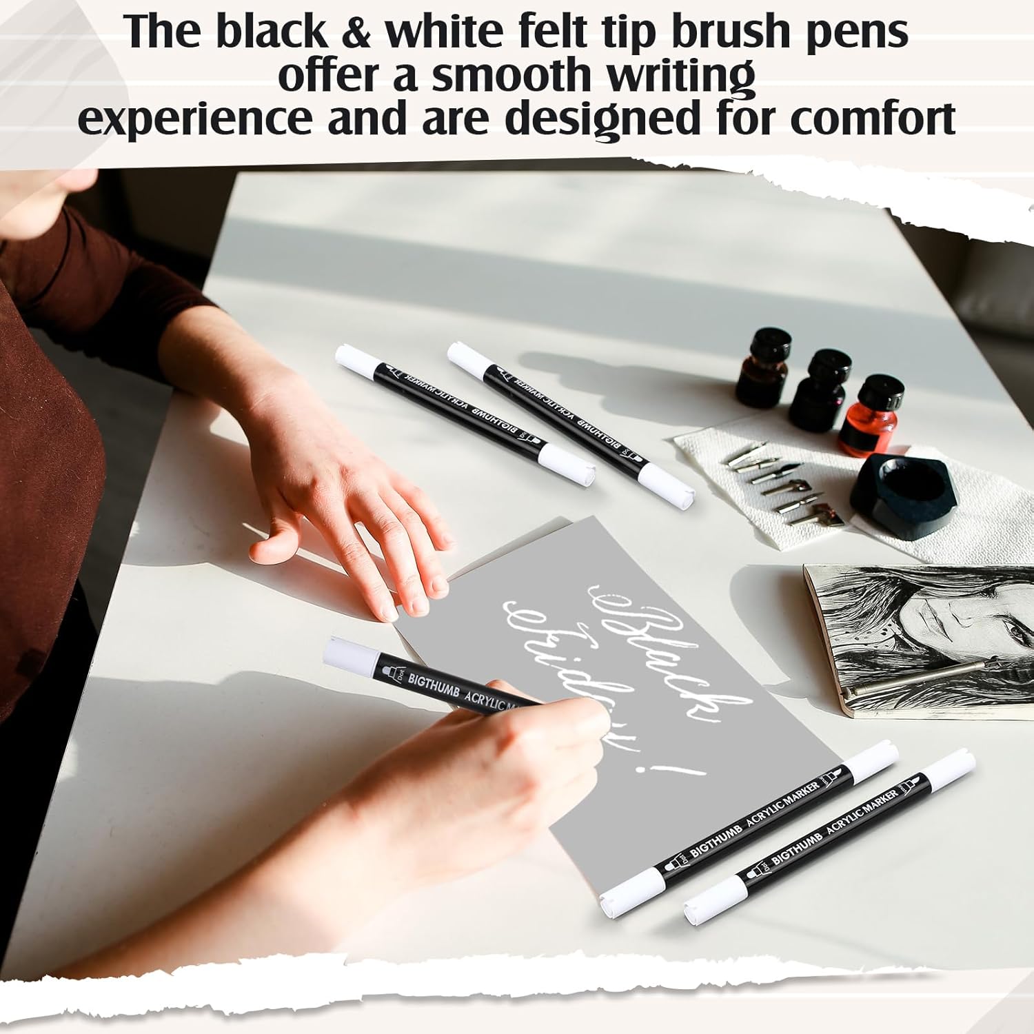 72 Pcs White Dual Tip Acrylic Paint Pens Markers, Brush and Fine Dual-tip Acrylic Marker Pens Bulk for Calligraphy Fabric Rock Glass Wood DIY Ideal for Crafts and Arts