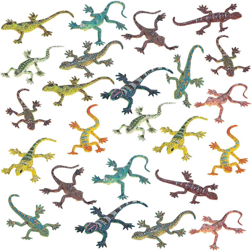 Fun Express Shiny Glitter Lizards - Toys, Party Favors and Easter Basket Stuffers - Rainbow Metallic (Bulk Set of 24 Pieces)