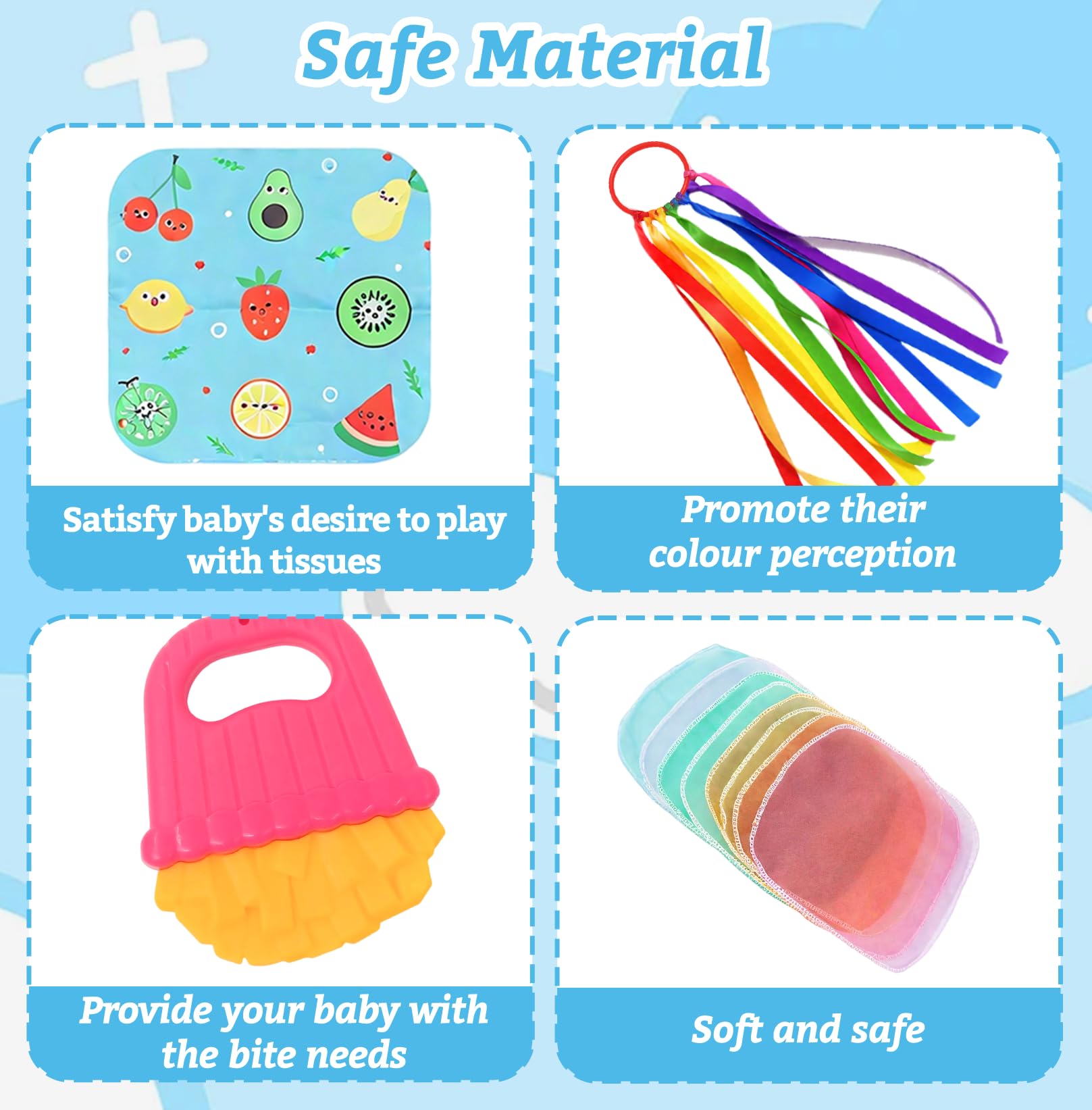 19Pcs Sensory Toys for Babies, Baby Sensory Cards, Sensory Foil Blanket, Feather, Crinkle Toys, Baby Sensory Scarf, Teething Gum, Good Gift - Image 3