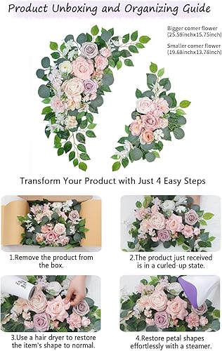 Miniatura 6 de Letreros de bienvenida de boda de flores sintéticas (paquete de 2), flores de arco de boda para decoraciones y decoración de fondo de recepción