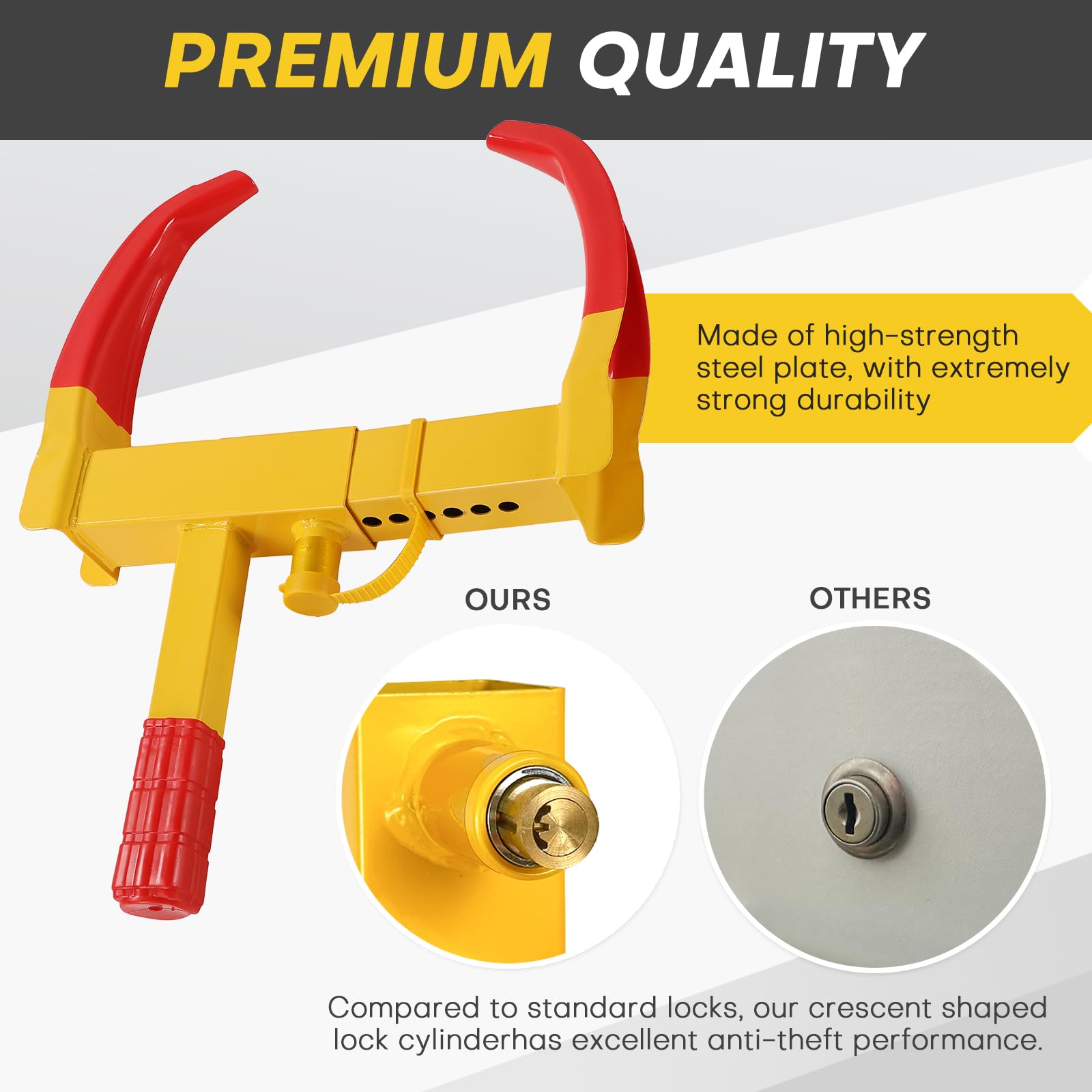 Wheel Clamp Lock | Heavy Duty Anti Theft Tire Lock, Adjustable Trailer Wheel Lock Universal Security Tire Lock with 3 Keys for Cars Trucks Trailers SUVs (Red)