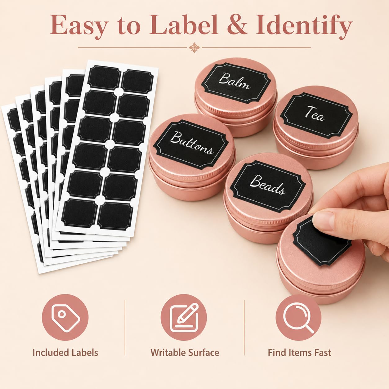 DAJAVE Lot de 50 petites boîtes en aluminium avec couvercles pour baume à lèvres, crèmes, bougies et loisirs créatifs Doré rose 28,3 g
