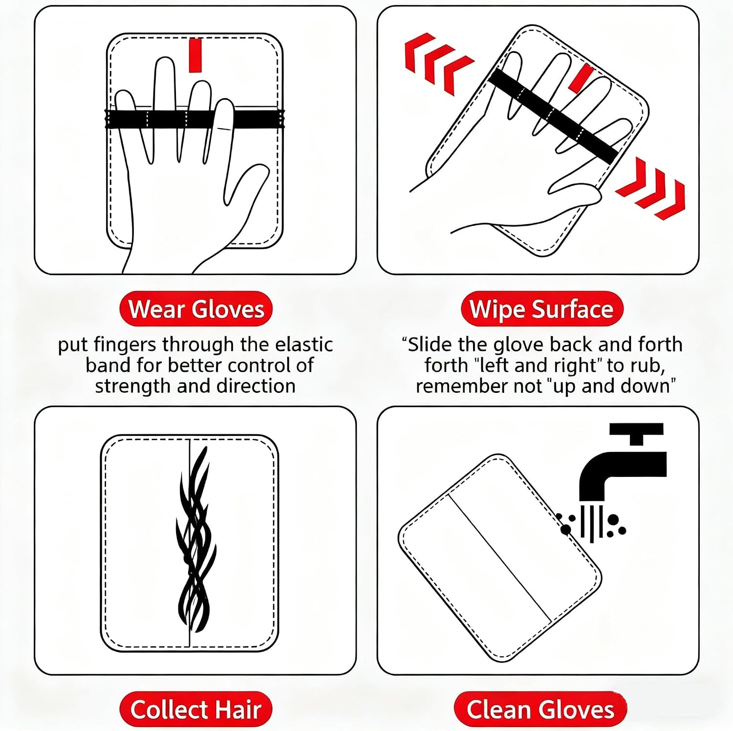 Electrostatic Gloves for Pet Hair Removal: Upgraded 4PCS Animal Fur Removal Tool for Dogs&Cats Efficient Reusable Pet Hair Remover for Couch Carpet Car Seat Clothing Quick Clean