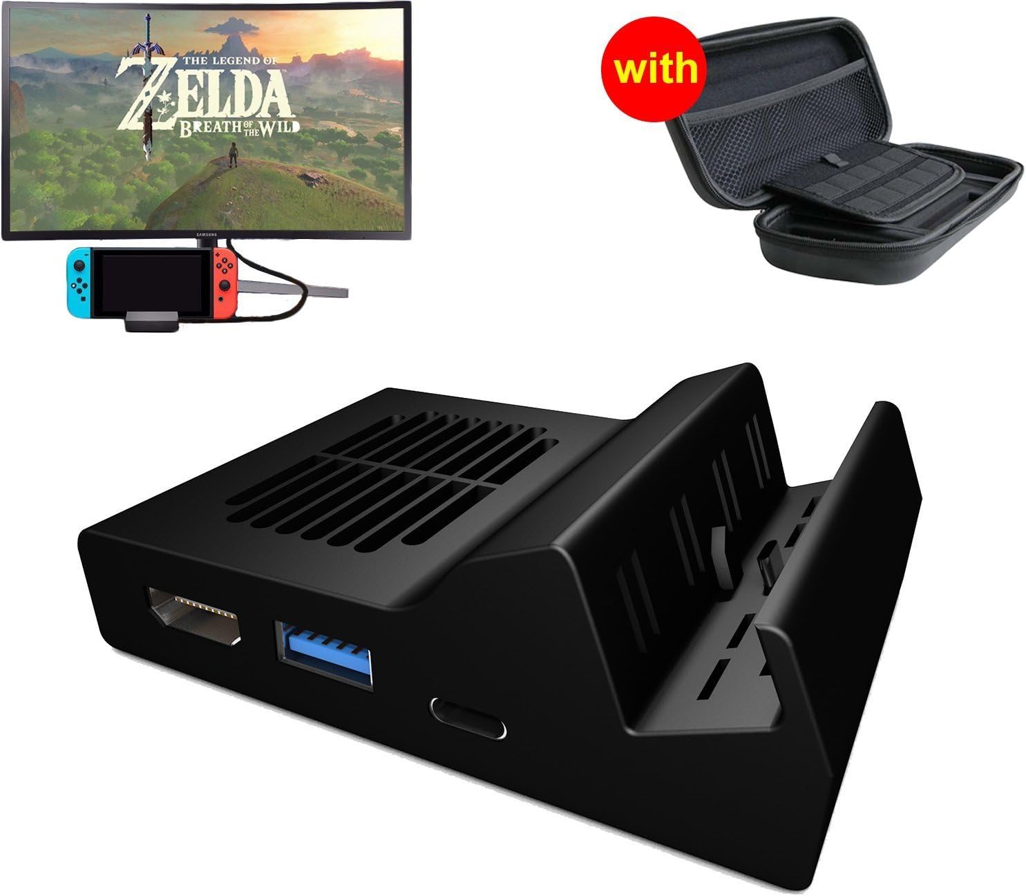 TTqp.tech Portable Replacement Dock for Nintendo Switch,3 x USB HDMI Type C Adapter for Nintendo Switch, HDMI Converter for Nintendo Switch + Waterproof Carring Case for Nintendo Switch
