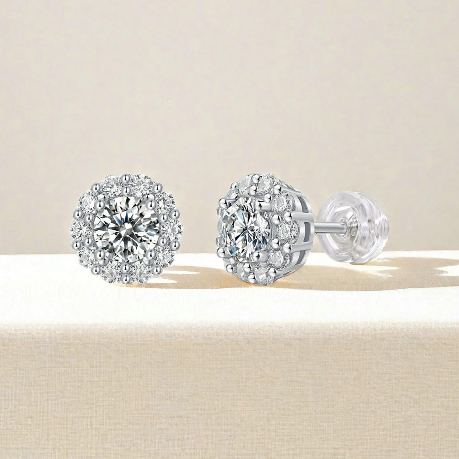 Kolczyki na sztyfcie, białe złoto, 750 585 375, prawdziwe złoto, damskie kolczyki z motywem kwiatowym, okrągłe kolczyki na sztyfcie Moissanite 0,5 ct, na wesele, bez niklu, prawdziwa biżuteria