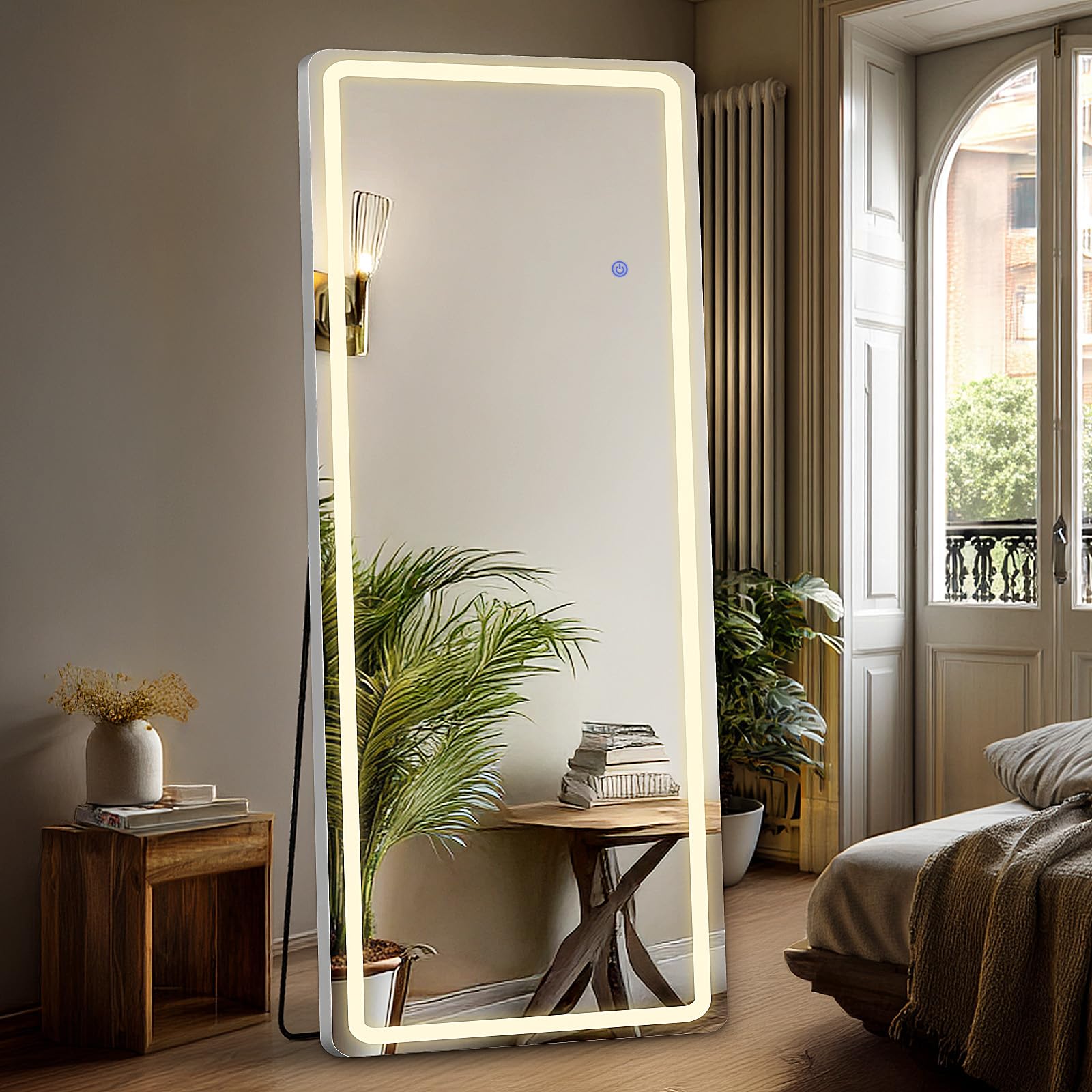 DUMOS LED Full Length Mirror, 20"×63" Floor Standing Mirror with 3 Color Lights & Wall Mounted for Bedroom, Dressing Room, Living Room, Bathroom