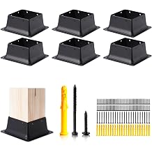 4x4 Post Base Kit - 6pcs Black Powder-Coated Steel Square Post Base for Deck Porch Handrail Railing Support