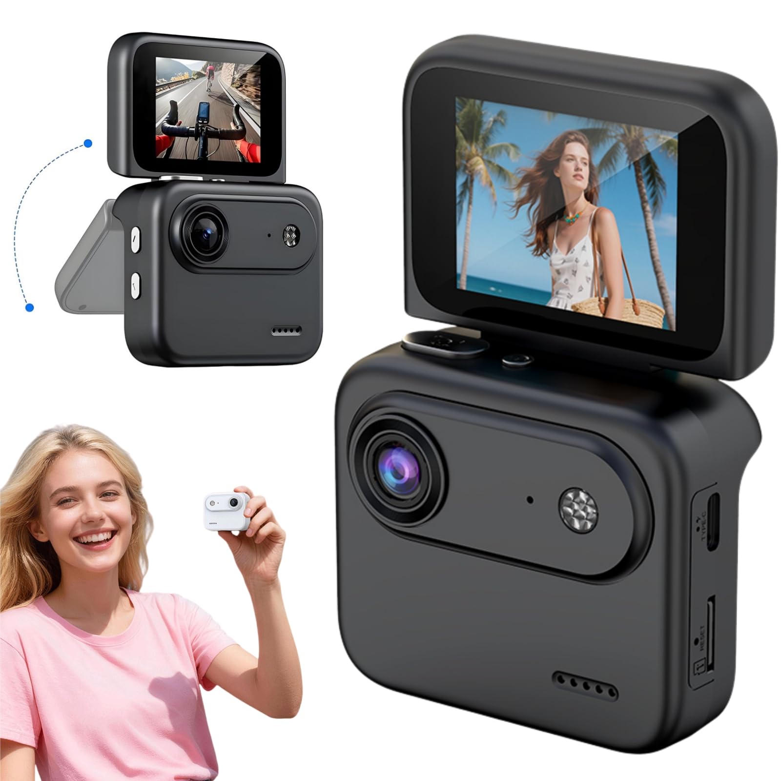 BOZUAN 4K 360° Action Camera with Flip Screen, 140° Wide-Angle Lens, Anti-Shake, Black, ABS, for Cycling, Motorcycling & POV Vlogging Adventures (Black)-image-5