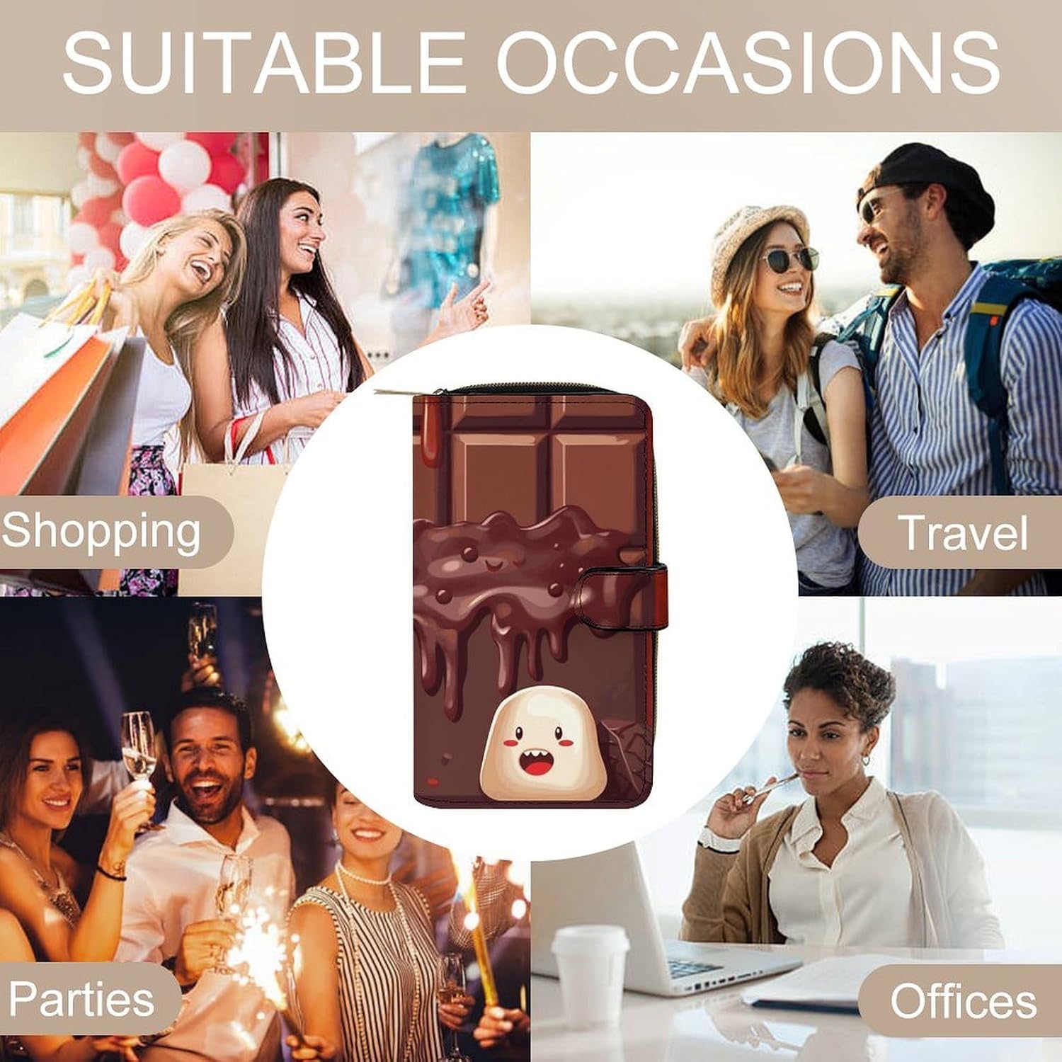 Cartoon Chocolate Long Wallet, PU Leather Multi-Functional Clutch Purse with Card Slots & Coin Pocket, Smooth Soft Touch Premium Durable Travel Wallet Organizer for Everyday Use
