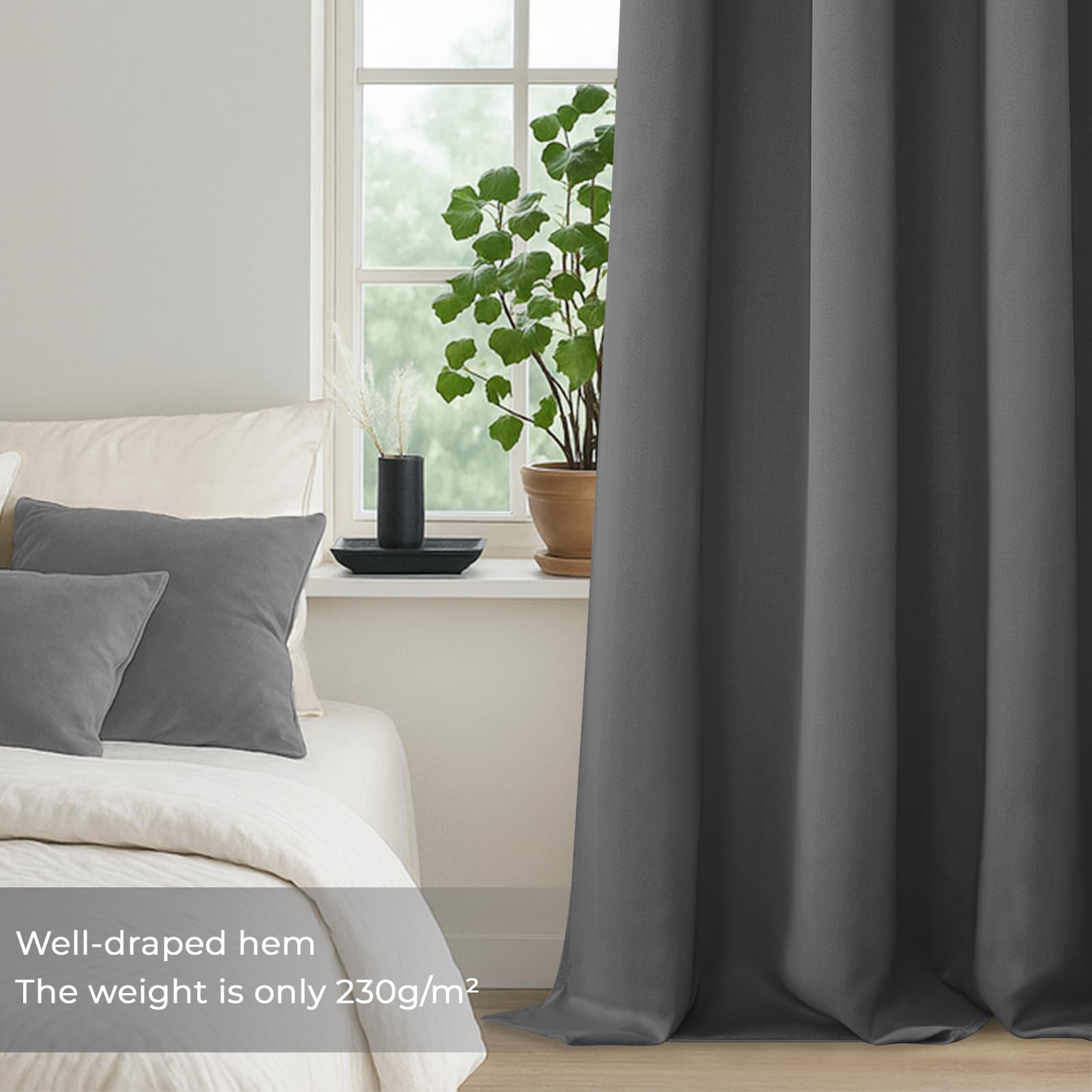 MRTREES 2 Pezzi Tende Oscuranti per Interni Termiche Isolanti con Occhielli Moderne Tende Coprenti Tinta Unita per Camera da Letto e Soggiorno 140x240 CM(Larghezza x Altezza) Grigio Scuro