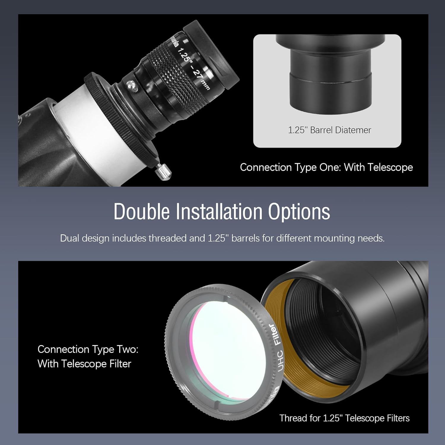 Astromania Telescope Eyepiece 8mm, Wide Angle 58 Degree - Bundle with - Flat Field Eyepiece 27mm