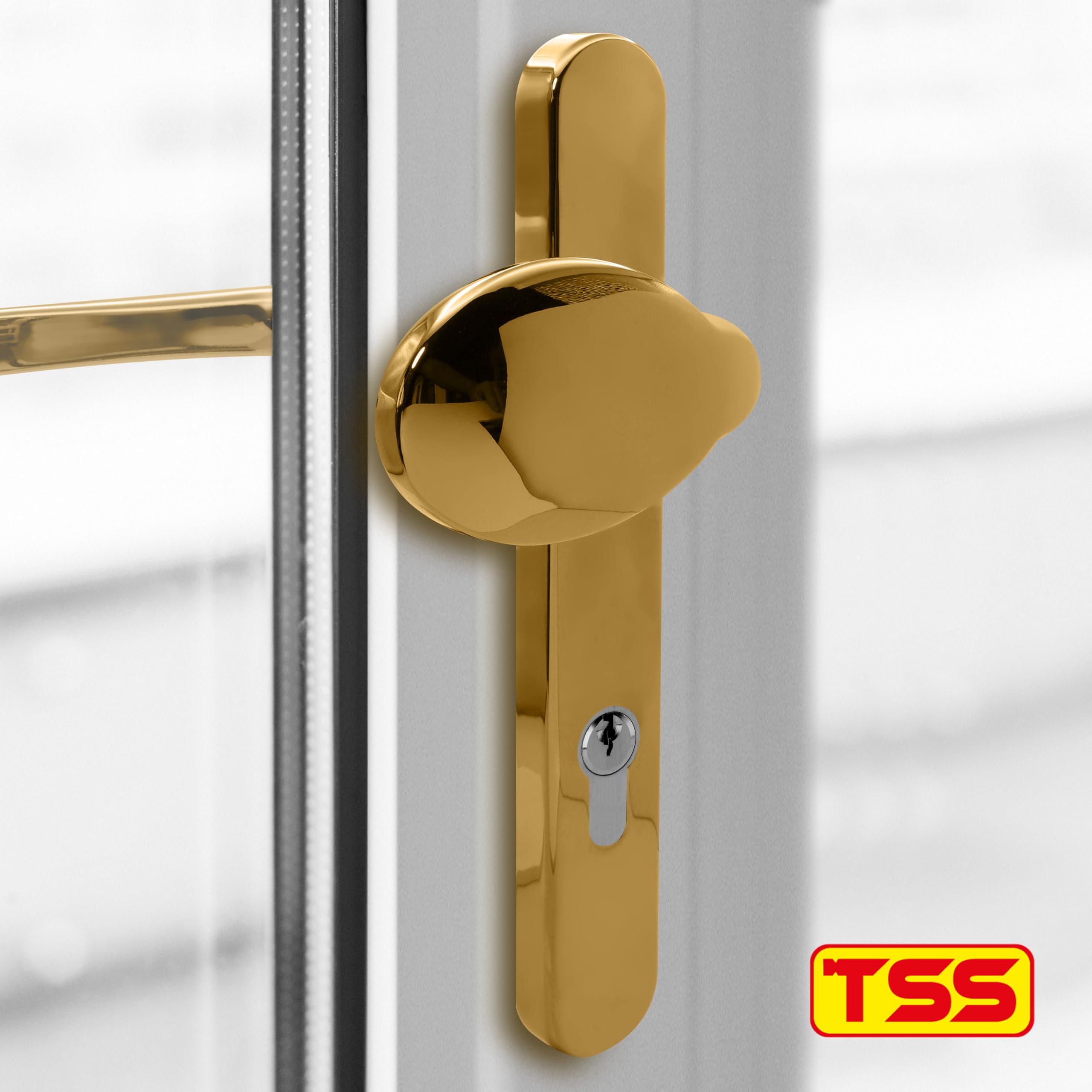 TSS Polished Brass UPVC Door Handle Pair Set, Sprung, 92mm PZ (Centres), Lever Moveable Pad - Image 2