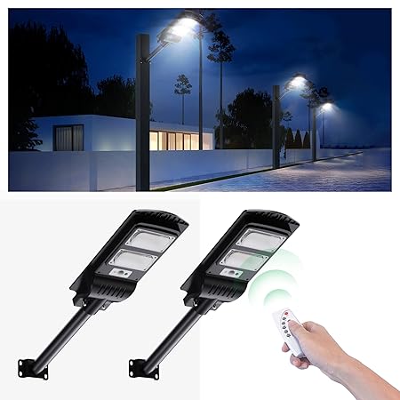 Bryopath 200W Solar Street Light Outdoor, 112 LEDs Solar Motion Sensor Flood Lights, Bright 4000 Lm, Dusk to Dawn Security Lights with Remote Control for Court, Park, Garage, Garden, Street, 2 Pack