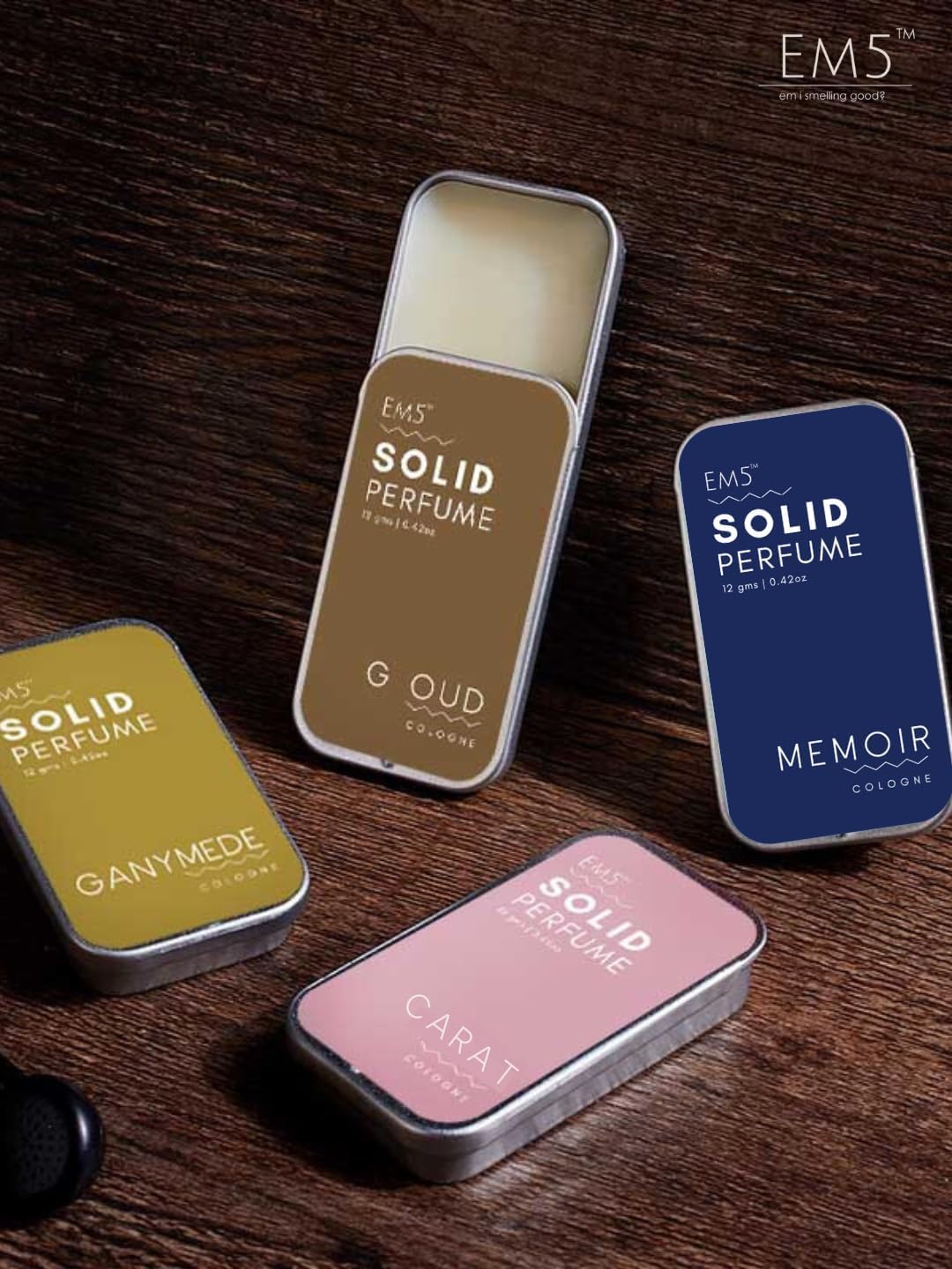 H.o.u.s.e o.f E.M.5™ Solid Perfume Gift Set, 4 Cologne Variants, with Beeswax, Shea Butter & Jojoba Oil, Alcohol Free