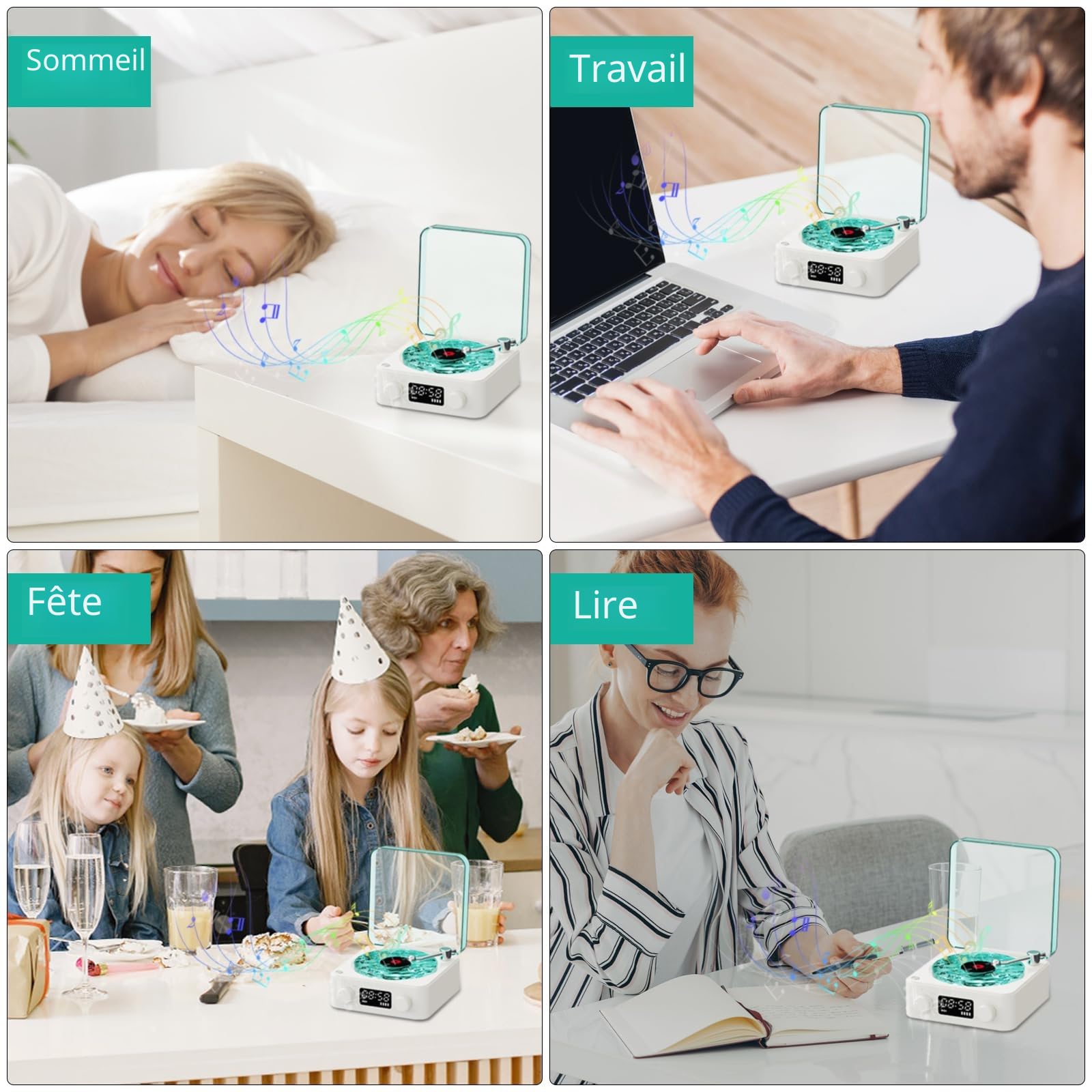 Waves Lecteur Vinyle Aqua Avec Haut-Parleur Bluetooth - Platine Vinyle Vintage Compatible Bluetooth