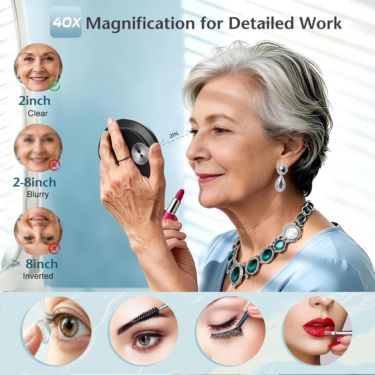 40X Handheld Magnifying Mirror丨5inch Makeup Magnified Mirror & Tweezers Set