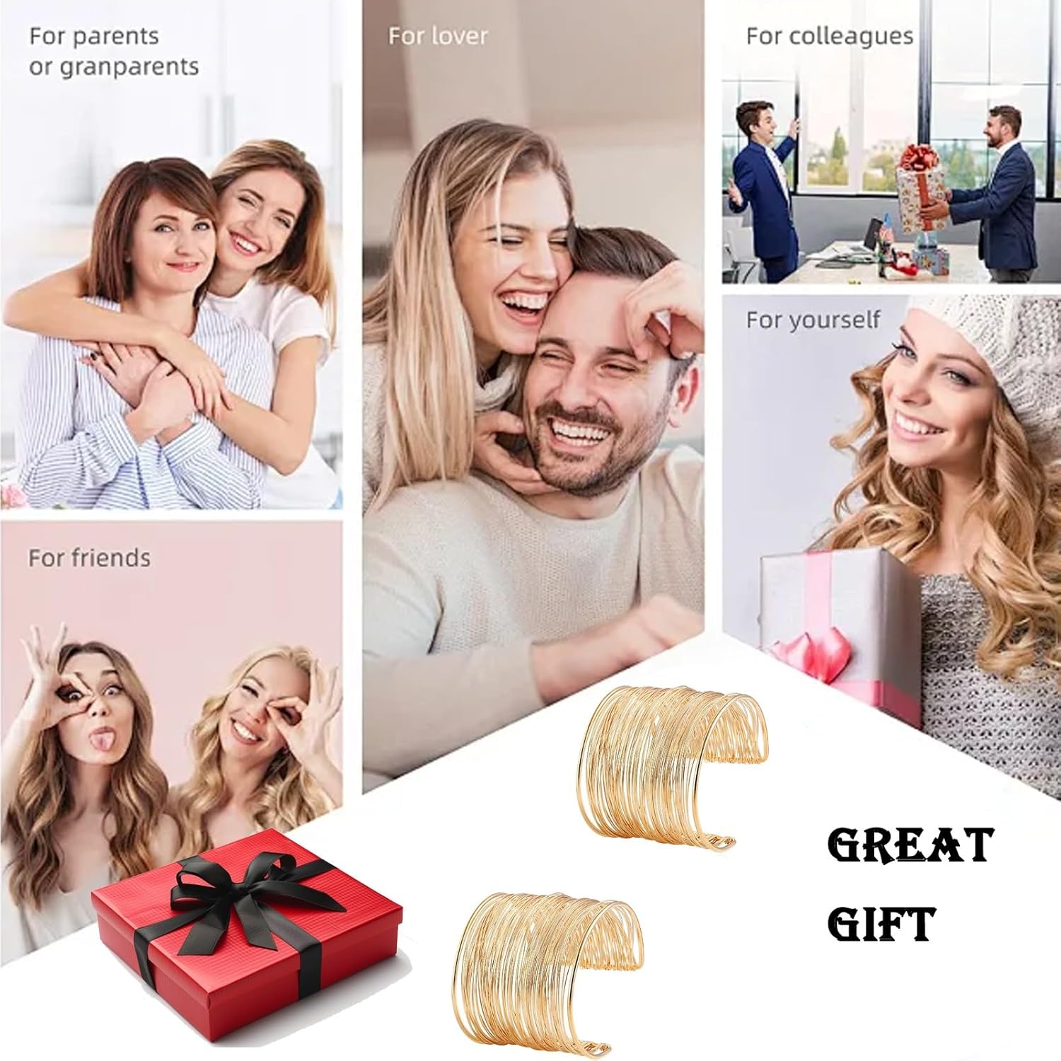 2pcs Arm Wide Cuff Jewelry for Women Adjustable Chunky Gold Cuff Bangle Bracelet Armband Upper Boho Summer Beach Statement Bracelets - Image 7