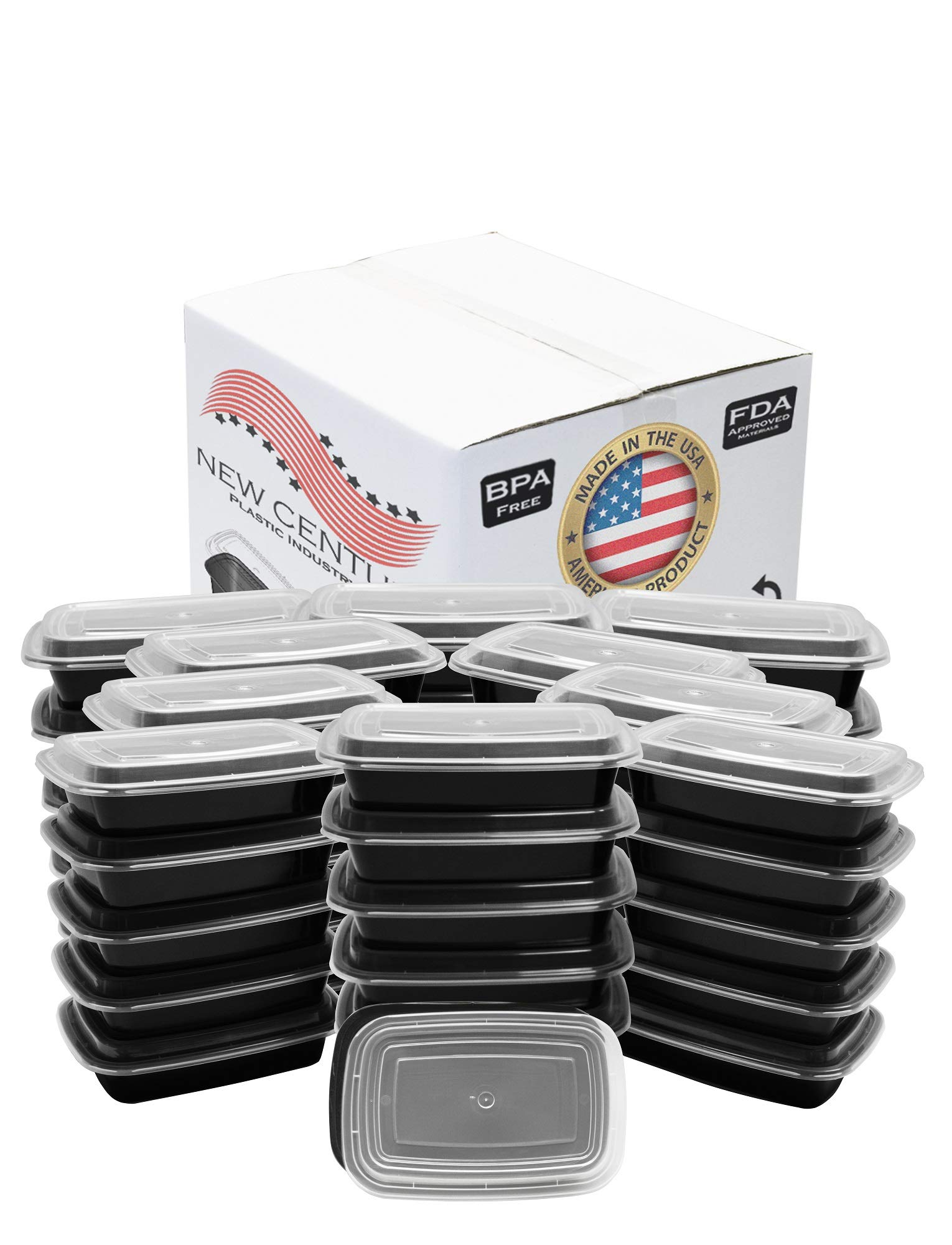 50-Pack [32 oz] 1-Compartment Food Container - Rectangular Meal Prep Bento with Lid - Portable Lunch Box - Stackable - BPA Free - Freezer/Microwave/Dishwasher Safe - Reusable Storage - USA Made