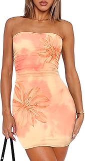 Summer Dresses for Women 2025 Strapless Ruched Party Club Bodycon Mini Dress