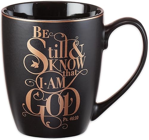 Christian Art Gifts Taza de café de cerámica negra mate  12 oz. Taza de café y té inspiradora sin plomo ni cadmio para hombres y mujeres con