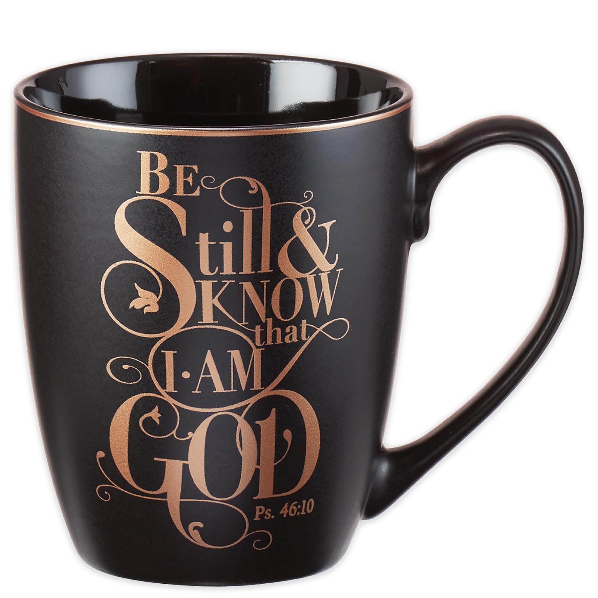 Christian Art Gifts Matte Black Ceramic Coffee Mug – 12 oz. Lead & Cadmium-free Inspirational Scripture Coffee and Tea Mug for Men & Women with Bible Verse: Be Still and Know That I Am God–Psalm 46:10