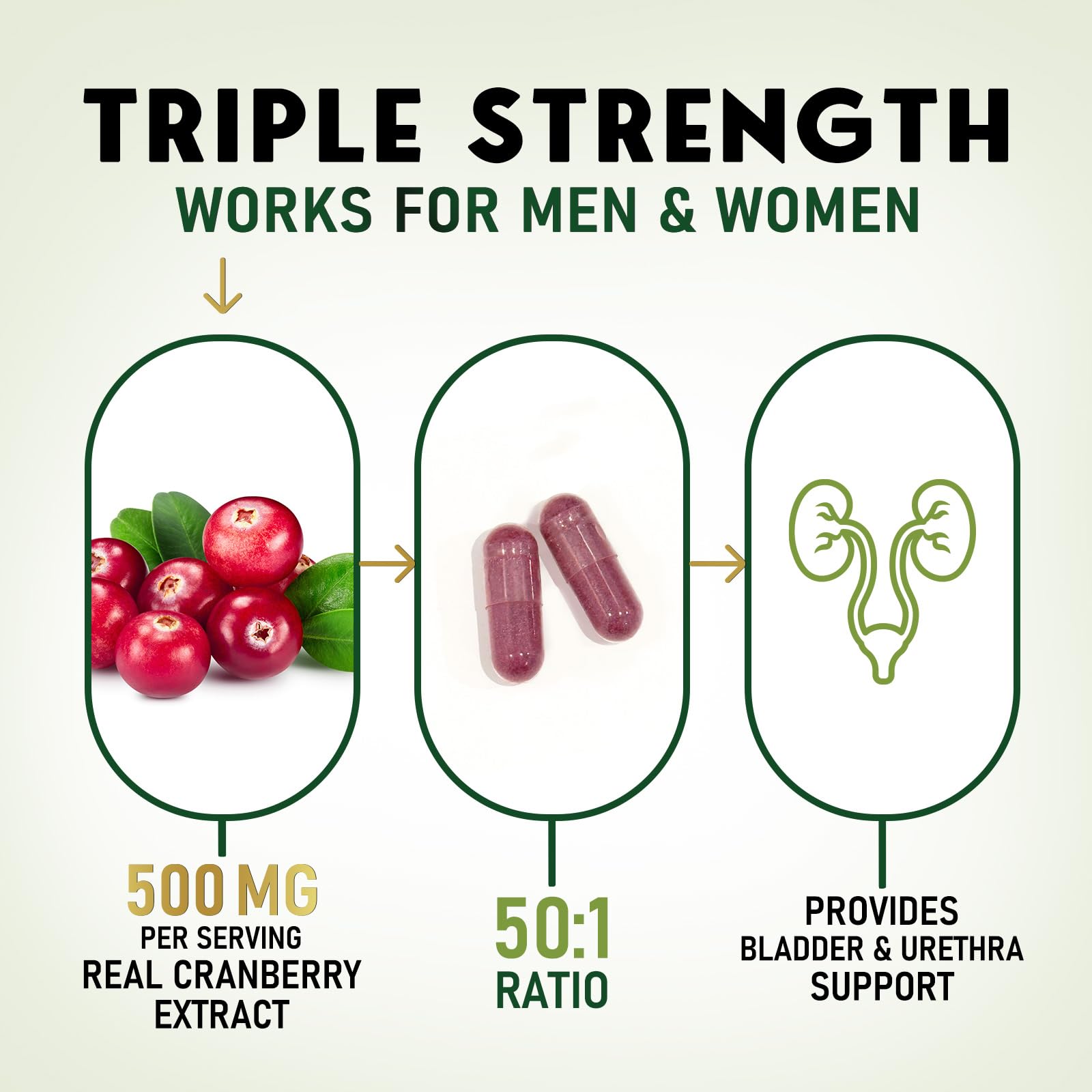 Cranberry Pills for Women & Men - 500mg Cranberry Extract Supplement & High Potency Vitamin C - 3x Strength Urinary Tract Health & Bladder Support - Vegan, Gluten Free - Bottled in USA - 120 Capsules — Amazon image 3