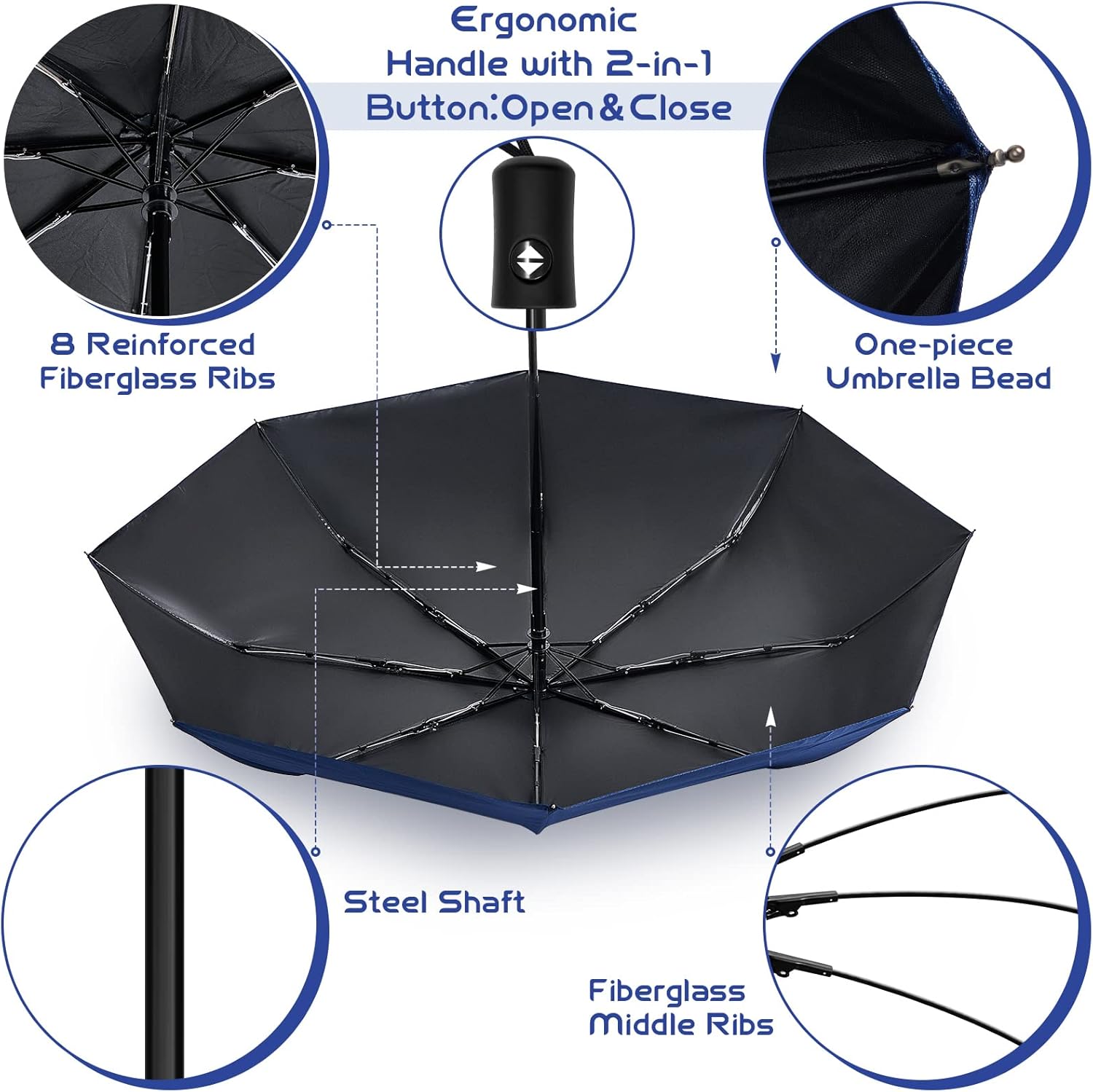 Amylove Windproof Travel Compact Umbrellas Bulk Wind Resistant Folding Auto Open and Close Rain Automatic Travel Collapsible Portable Umbrellas for Men and Women Gifts 4 Colors - Image 4