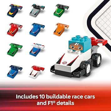 LEGO DUPLO Town F1 Team Race Cars & Drivers Building Toy Playset - Toddler Toy Cars for Pretend Play, Boys and Girls, Ages 2+ Learning and Educational Gift for Preschool - 10445