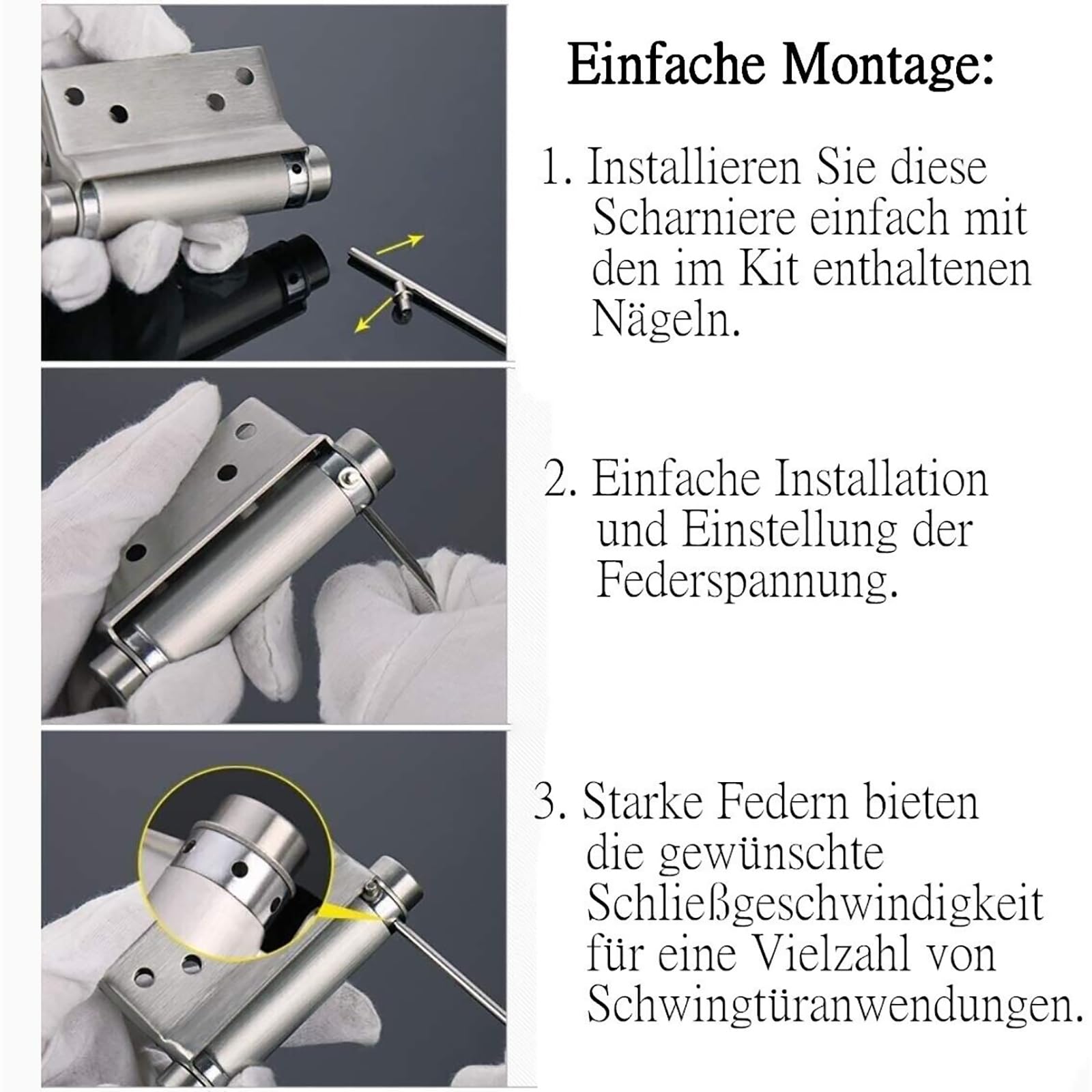 Bohaner Swing Door Hinge 2 Pieces 4 Inch Stainless Steel Hinges Small Door Hinge 35 kg Load Capacity Door Hinge for Saloon Door Swing Door Metal & Wooden Doors - Image 2