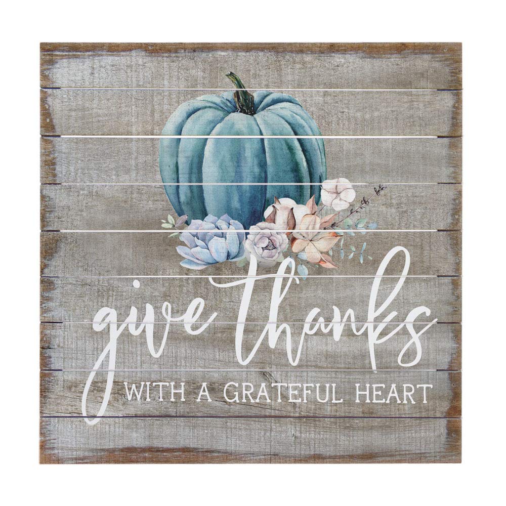 Simply Said, INC Perfect Pallets Fall Sign - Give Thanks with a Grateful Heart - 14 x 14 inch Wood Sign - Pumpkin Fall Decor - Blue Pumpkin Decorations - Thanksgiving Sign - PAL1250