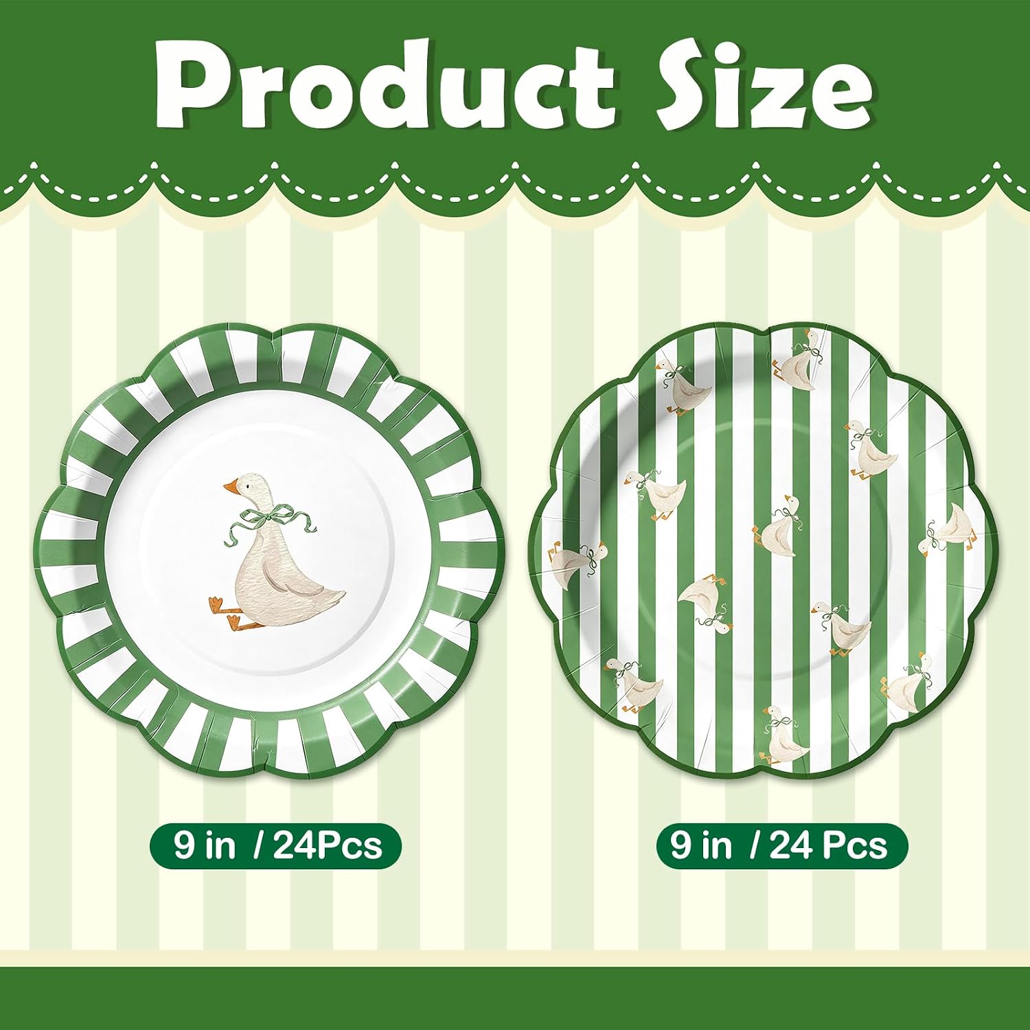 AnyDesign 48 Pcs Silly Goose Paper Plates, Sage Green Stripe, 9 Inch image 2