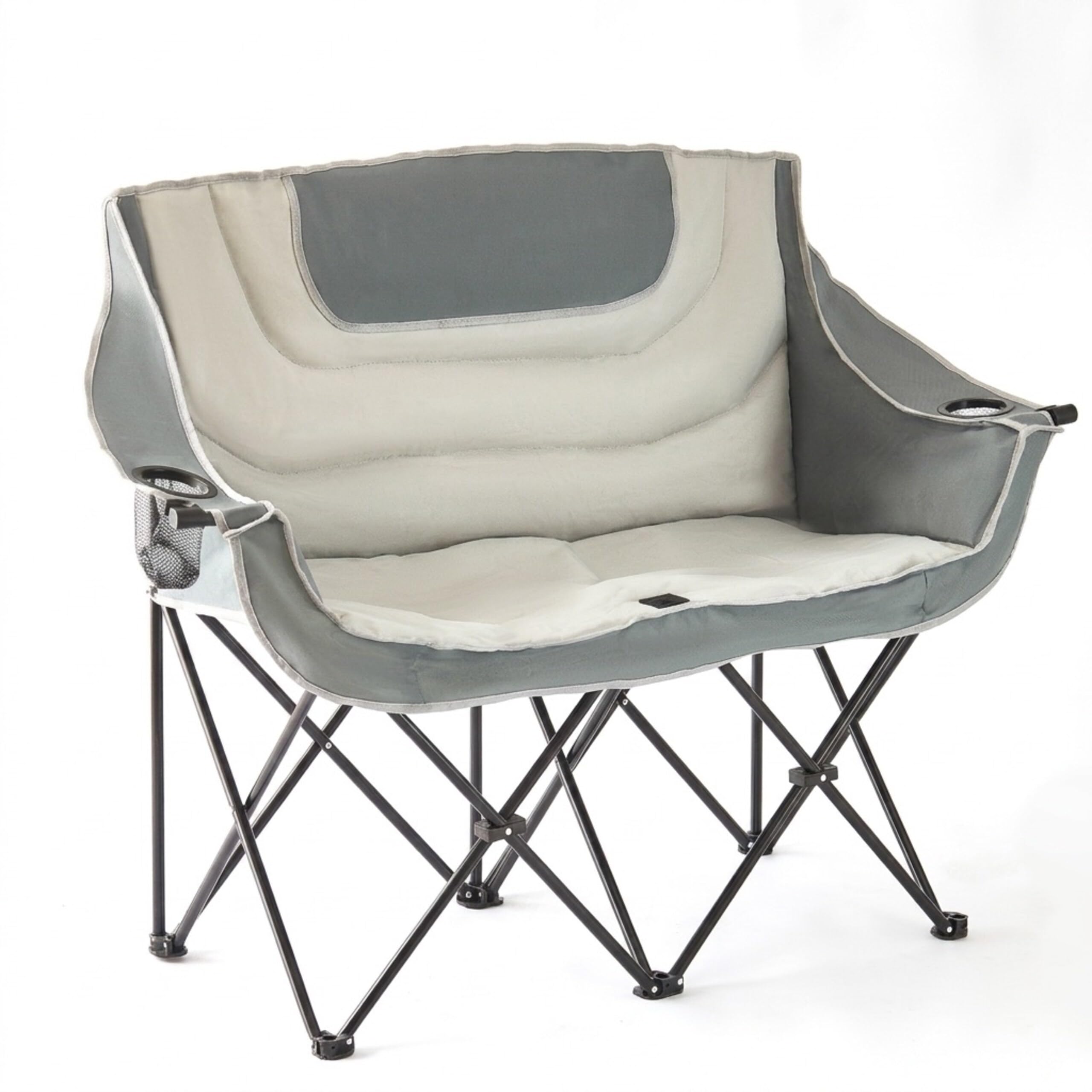 Relaxdays Chaise de Camping Double Pliable, Sac de Transport, Porte-gobelets, 272 kg, Polyester et métal, Gris