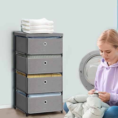 Miniatura 2 de HAITRAL Cómoda de almacenamiento de tela, organizador de ropa con cajón, unidad organizadora de almacenamiento de 4 cajones para armario, armario de