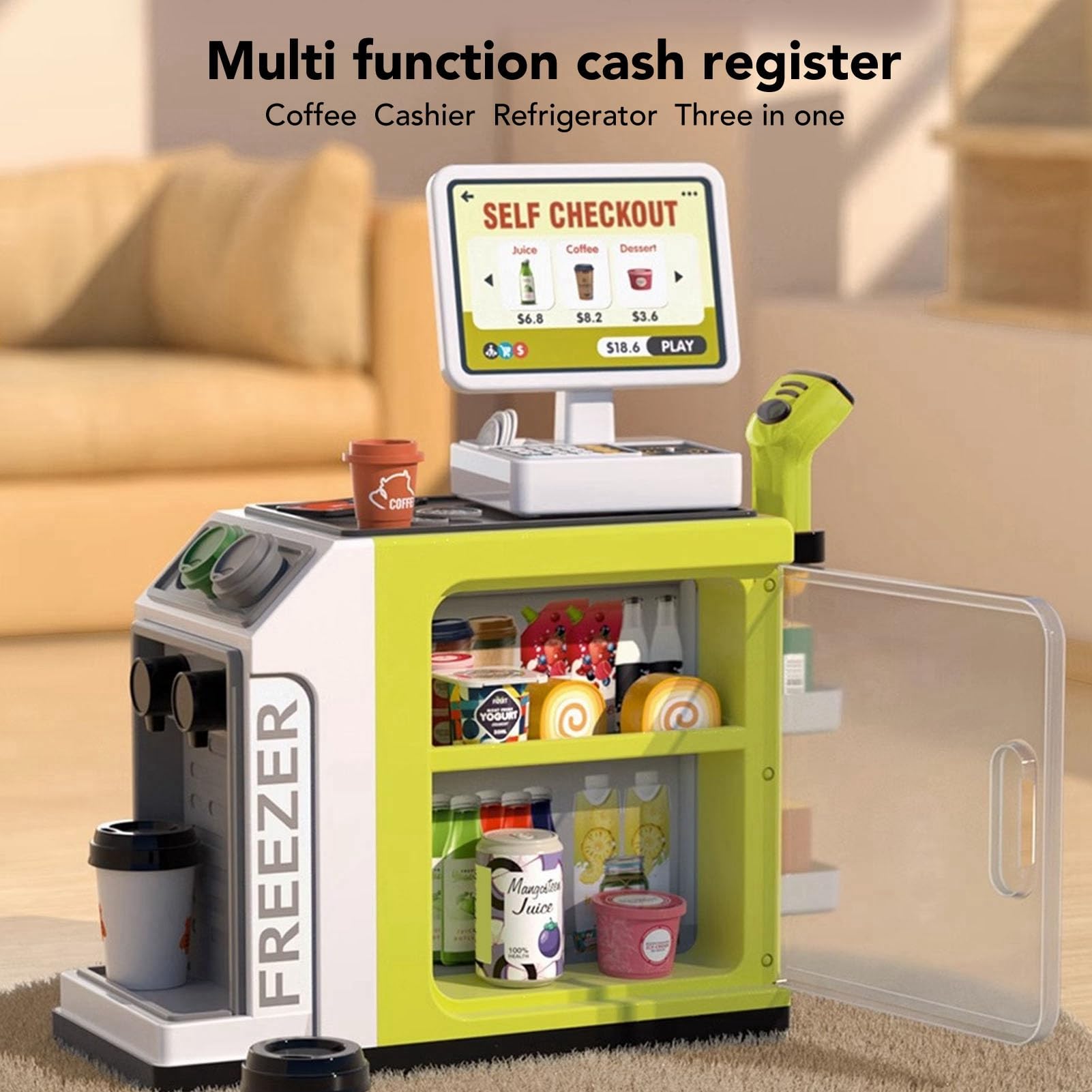 Schimer Juego de Juguetes de Caja Registradora para Juegos Interactivos de Simulación con Cafetera y Escáner para Niños, Experiencia de Aprendizaje Creativo